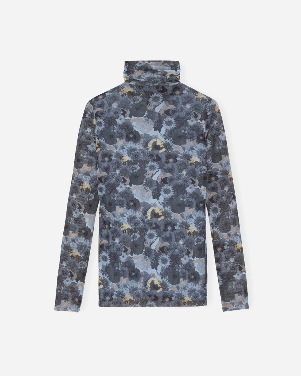 Printed Mesh Long Sleeve Rollneck - Brunnera Blue