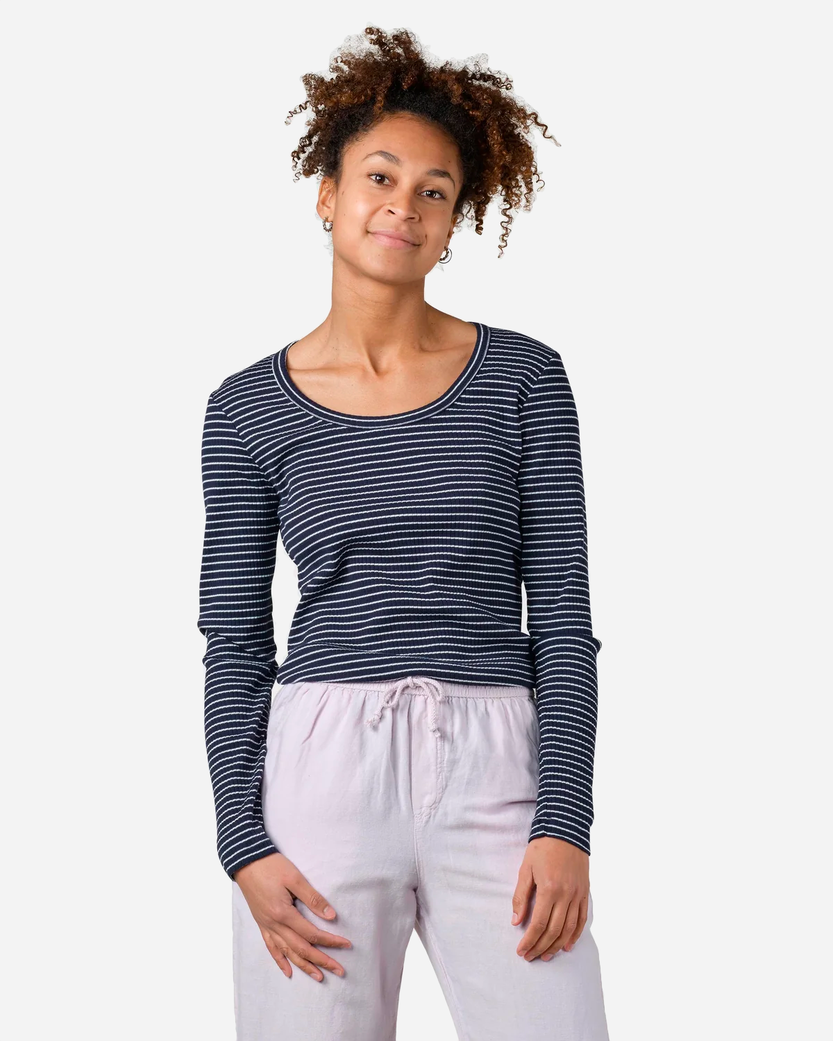 L/S Rib Tee Stripes - Cream/Sky Blue