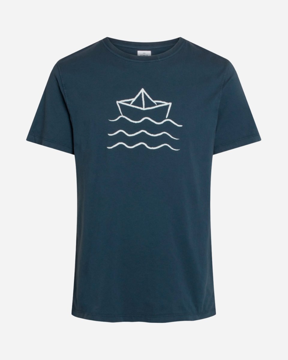 Mens Boat And Waves Tee - Navy
