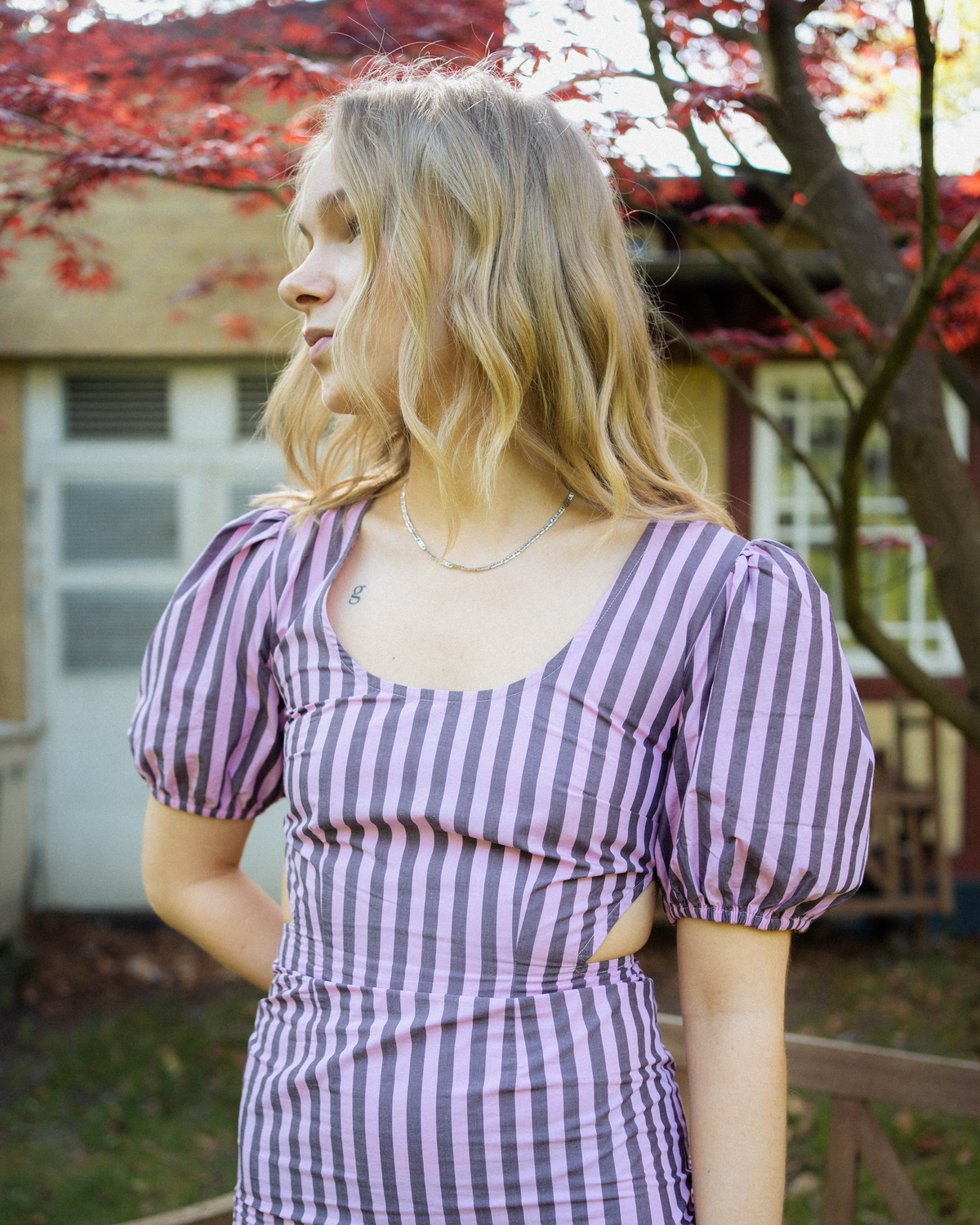 stripe-cotton-cutout-dress-bonbon_1.png Stripe Cotton Cutout Dress - Bonbon
