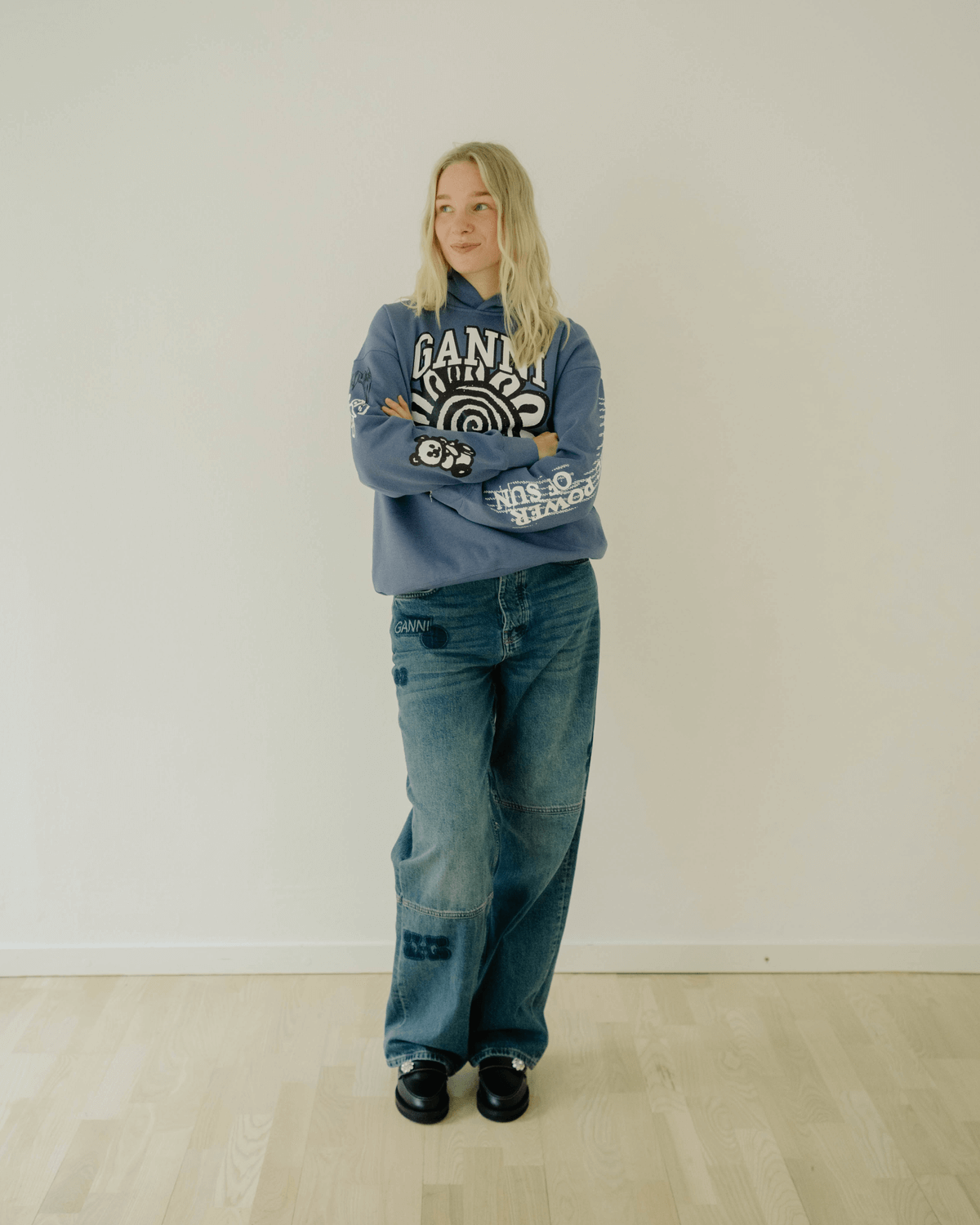 Anna Vilma - Isoli Mega Flower Oversized Hoodie - Gray Blue