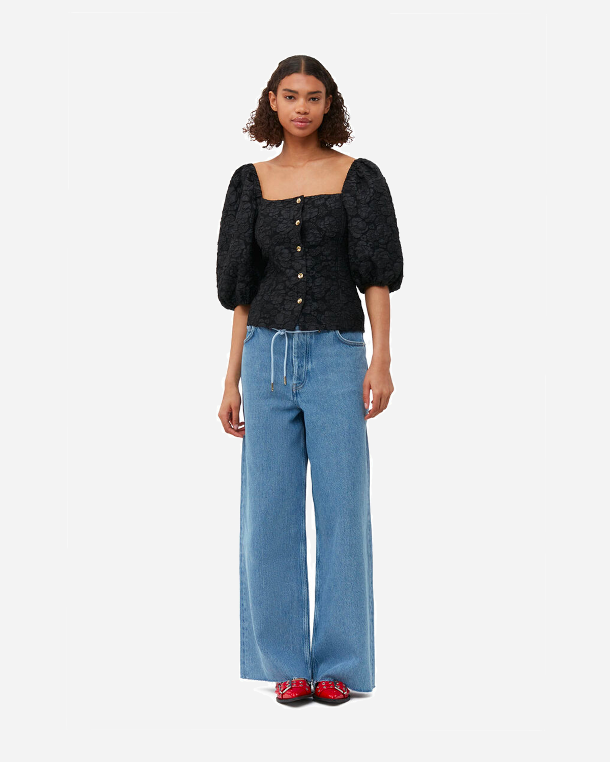 stretch-jacquard-fitted-blouse-black_1.png Stretch Jacquard Fitted Blouse - Black