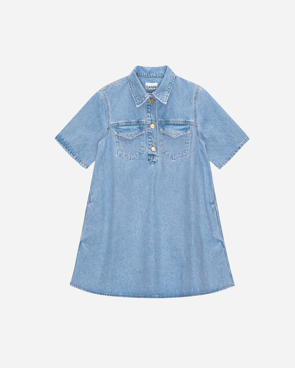 Cutline Denim Mini Dress - Mid Blue Vintage