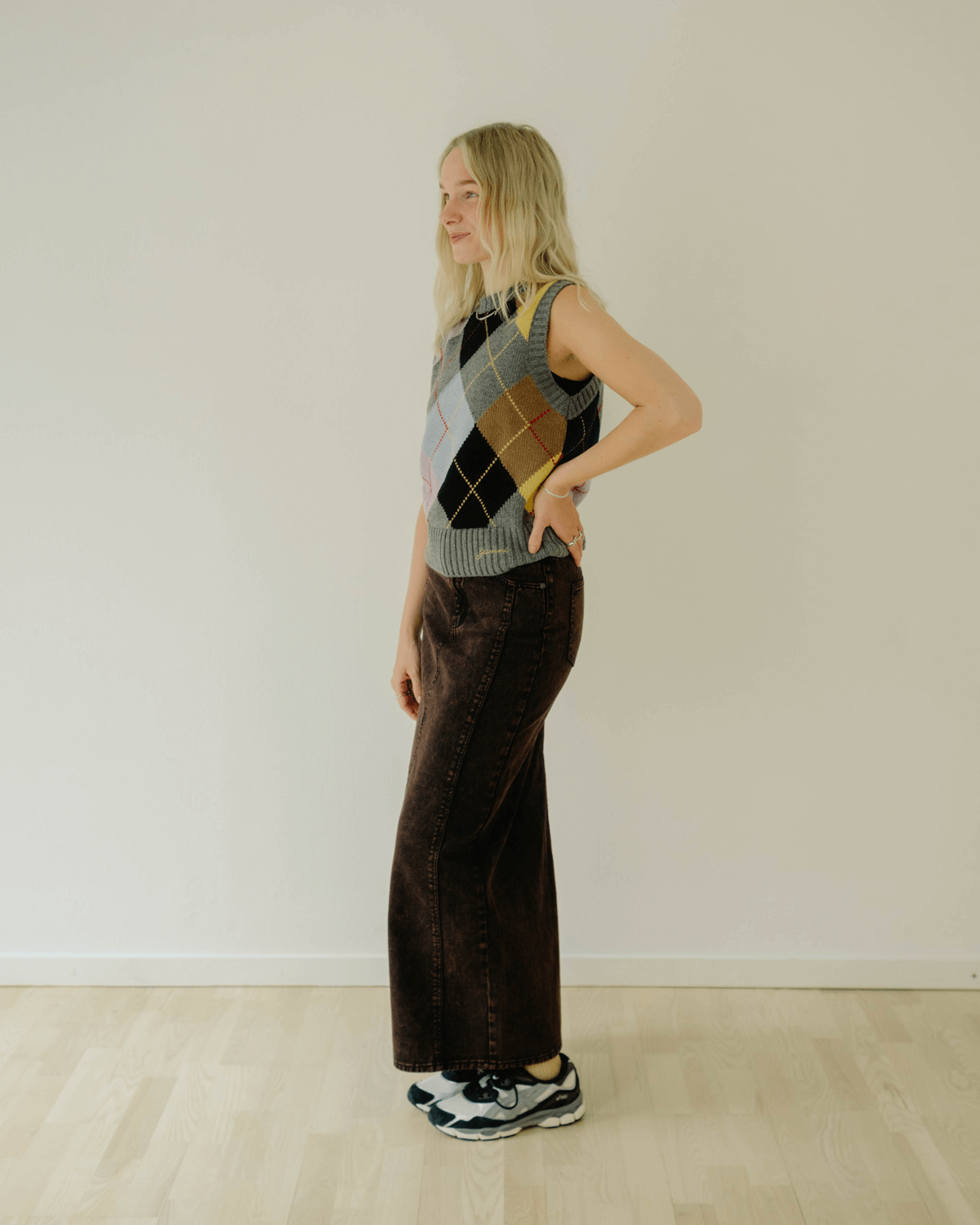 Anna Vilma - Harlequin Wool Mix Knit Vest - Frost Gray