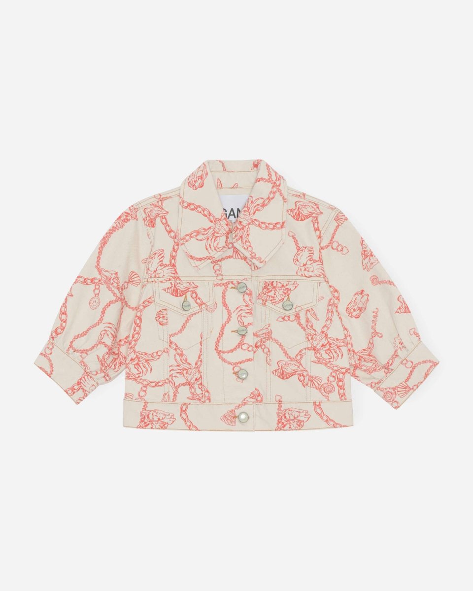Print Denim Puff Sleeve Jacket - Egret Levere