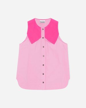 Block Cotton Sleeveless Shirt - Phlox Pink