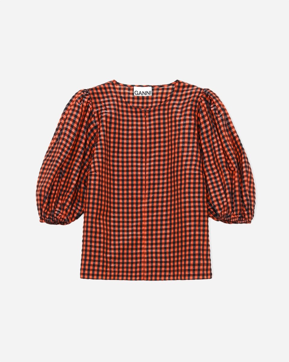 Seersucker Check Blouse - Flame