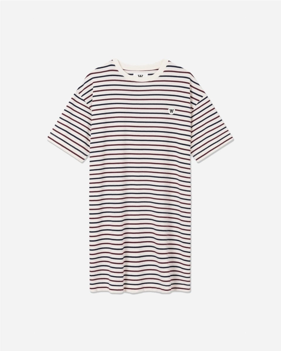 Ulla Stripe Dress - Off-White/Burgundy