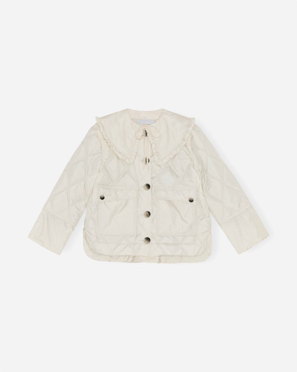 Ripstop Quilt Frill Collar Jacket - Egret