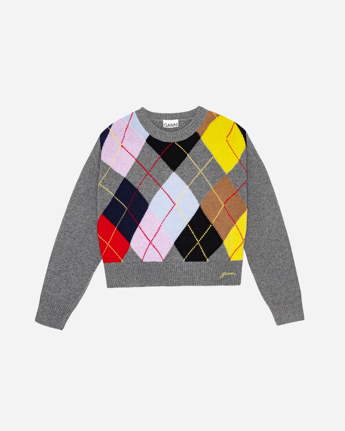 Harlequin Wool Mix Oversized O-neck Pullover - Frost Gray Online salg