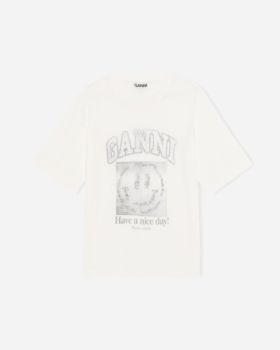 Smiley O-neck Mid Sleeve T-shirt - Egret Rabat