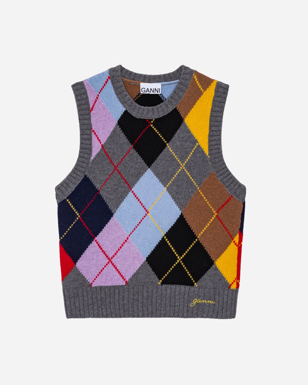 Harlequin Wool Mix Knit Vest - Frost Gray Mode