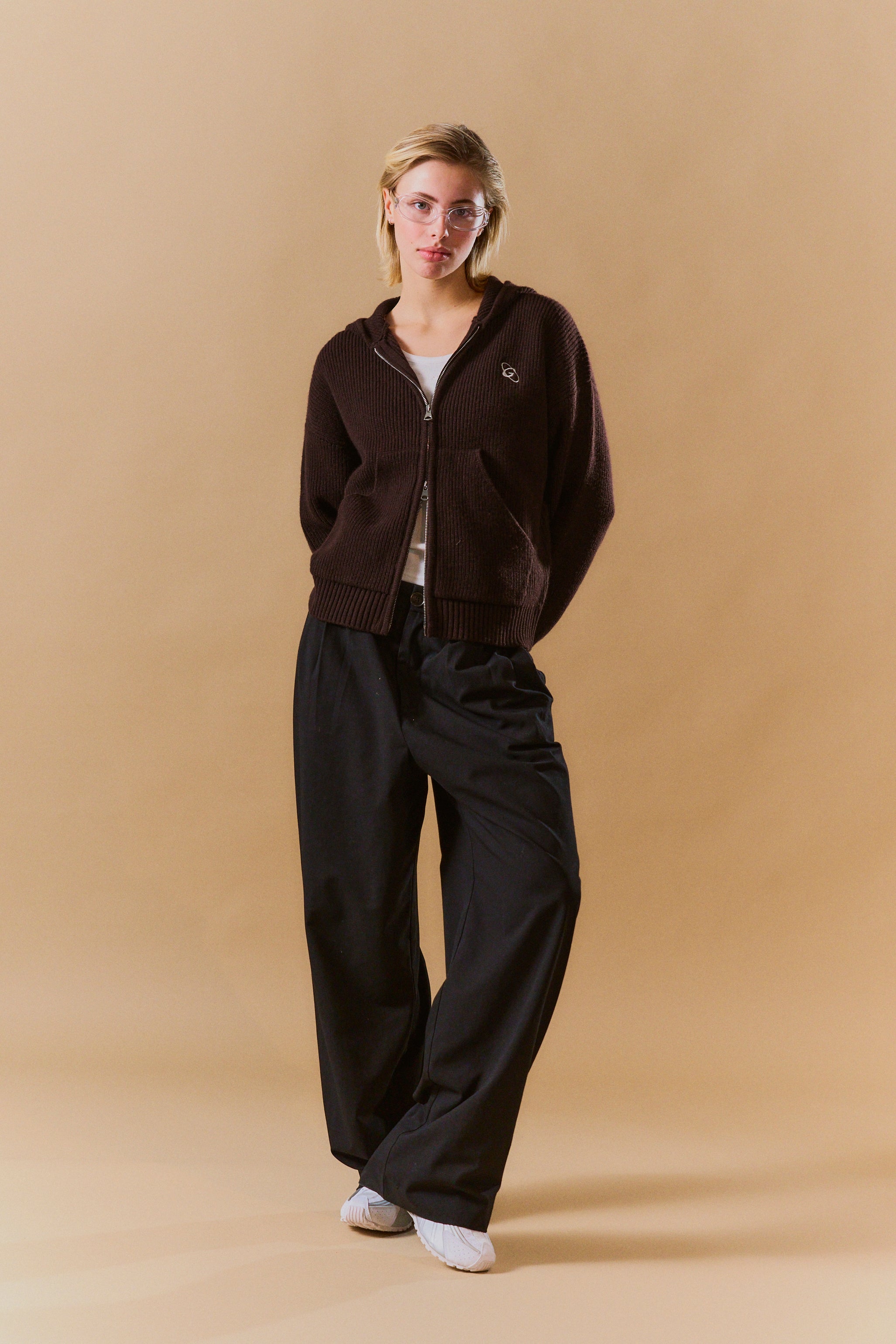 Rib Wool Knit Hoodie 'Brown'