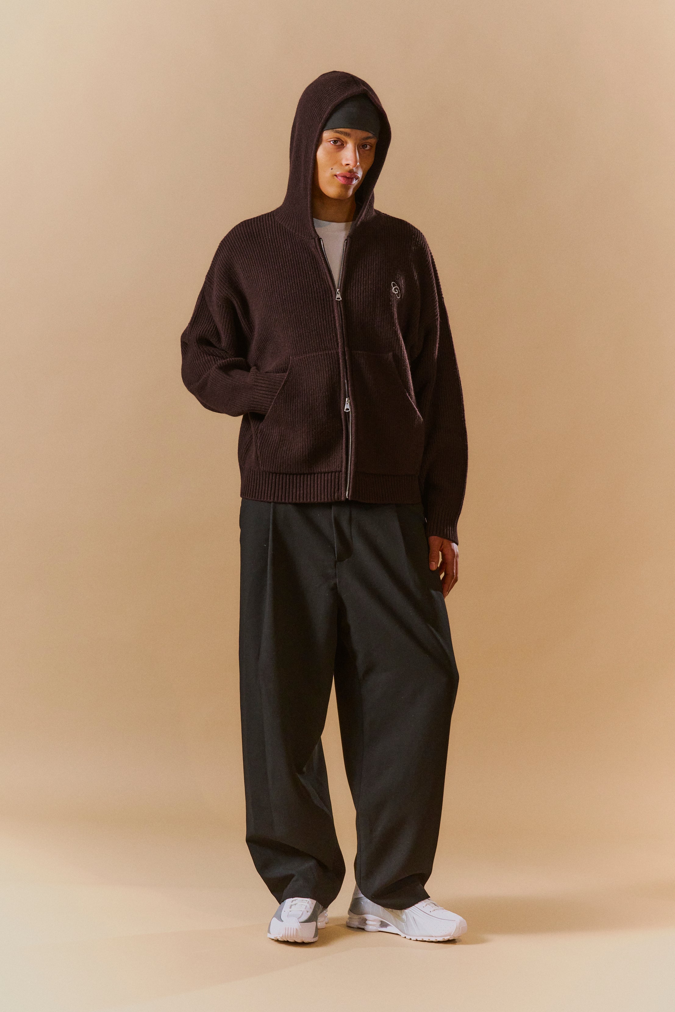 Rib Wool Knit Hoodie 'Brown'