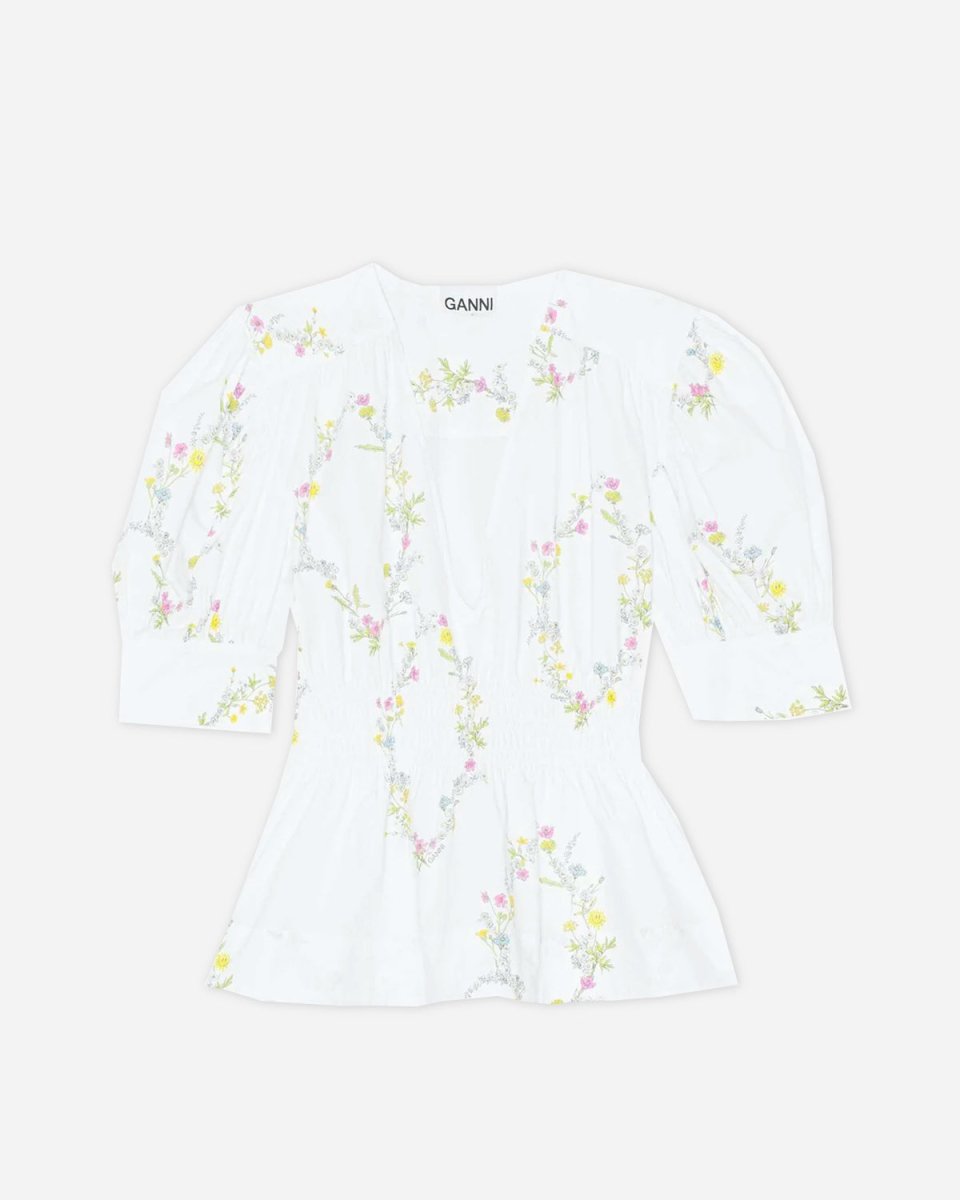 Cotton V-neck Smock Blouse - Bright White Online