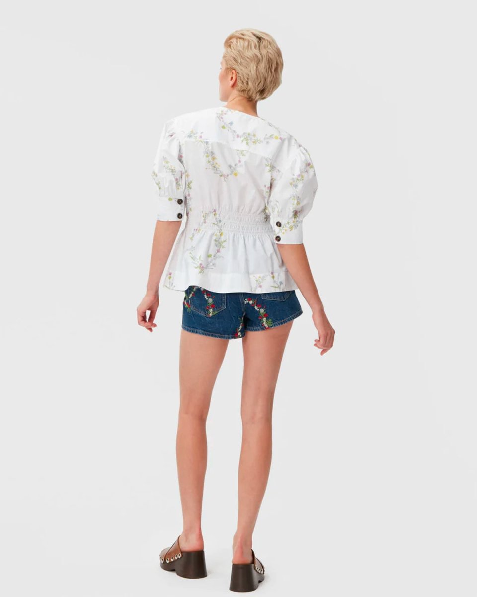 Cotton V-neck Smock Blouse - Bright White Online