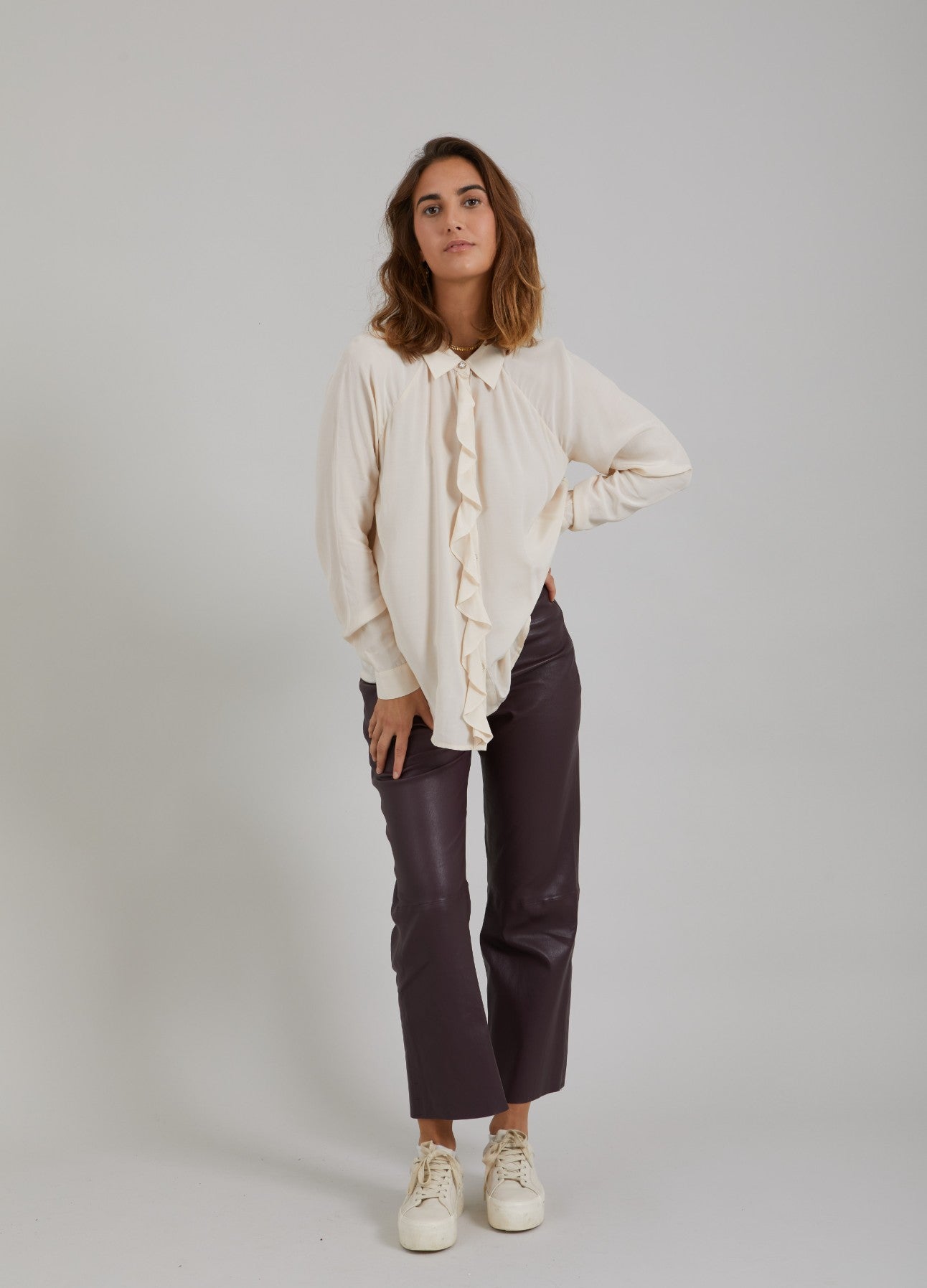 LÆDER LEGGINS M. UDVIDET BEN - MYNTE PASFORM - Bordeaux