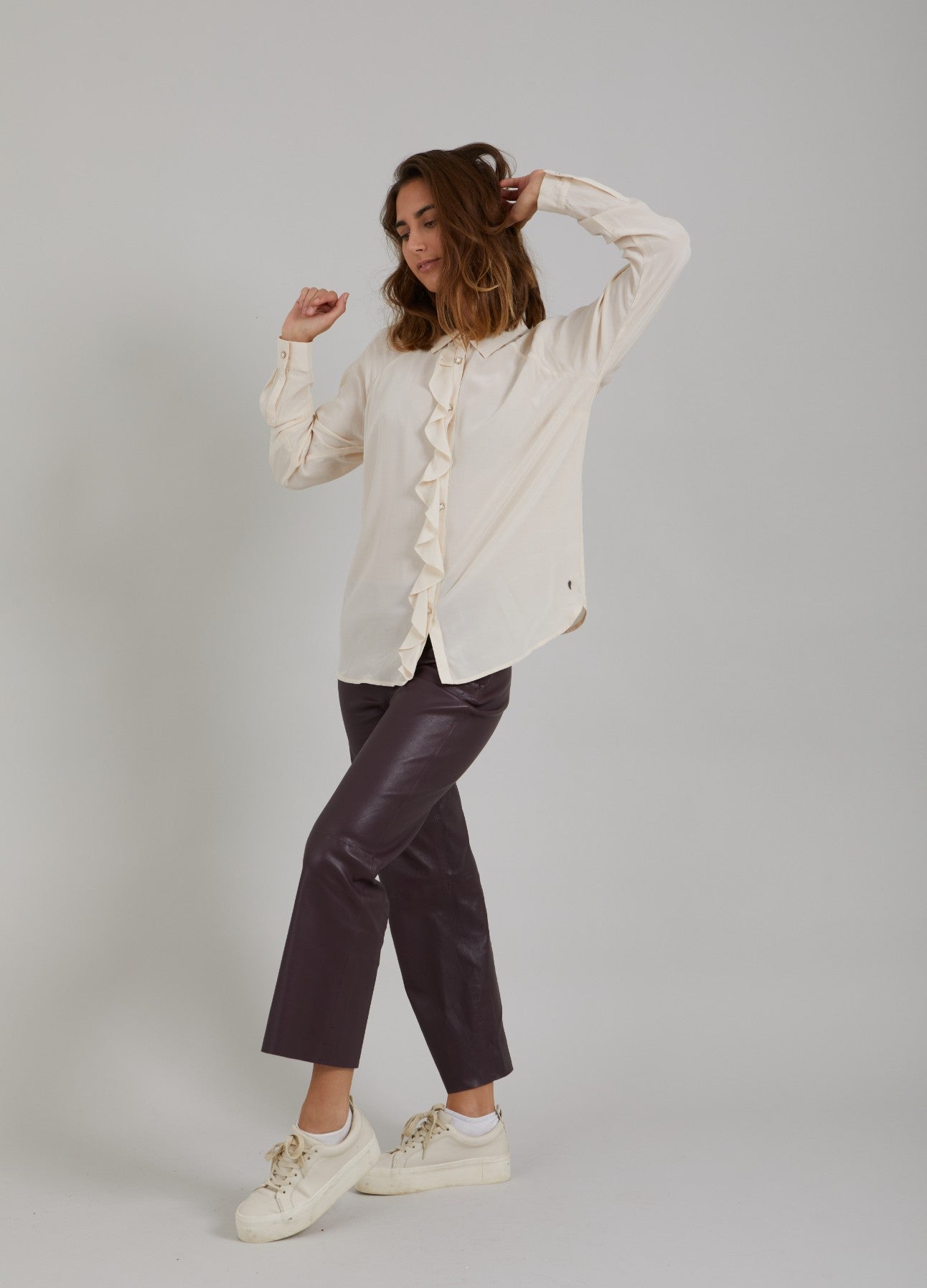 LÆDER LEGGINS M. UDVIDET BEN - MYNTE PASFORM - Bordeaux