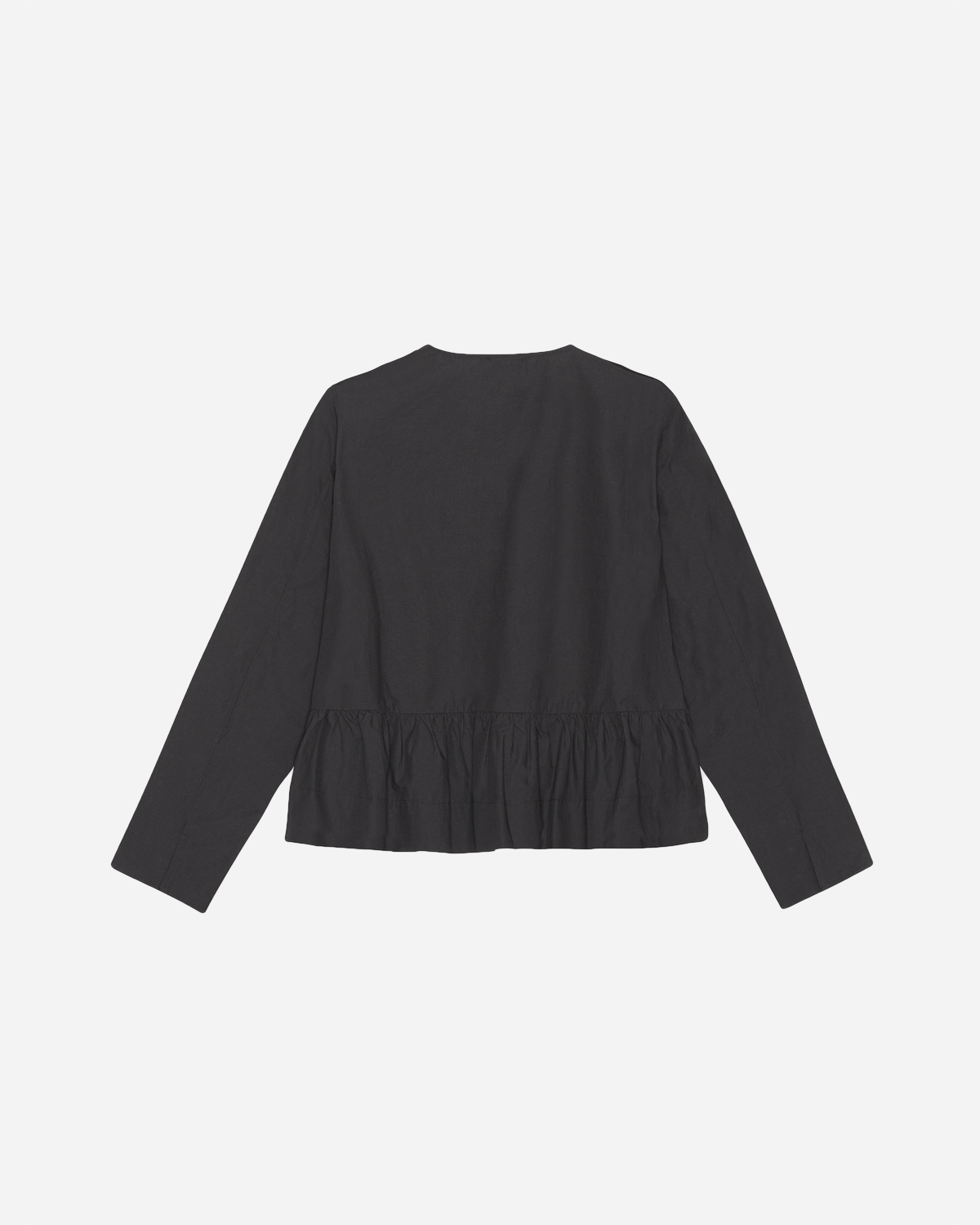 cotton-poplin-tie-string-peplum-blouse-black_1.png Cotton Poplin Tie String Peplum Blouse - Black