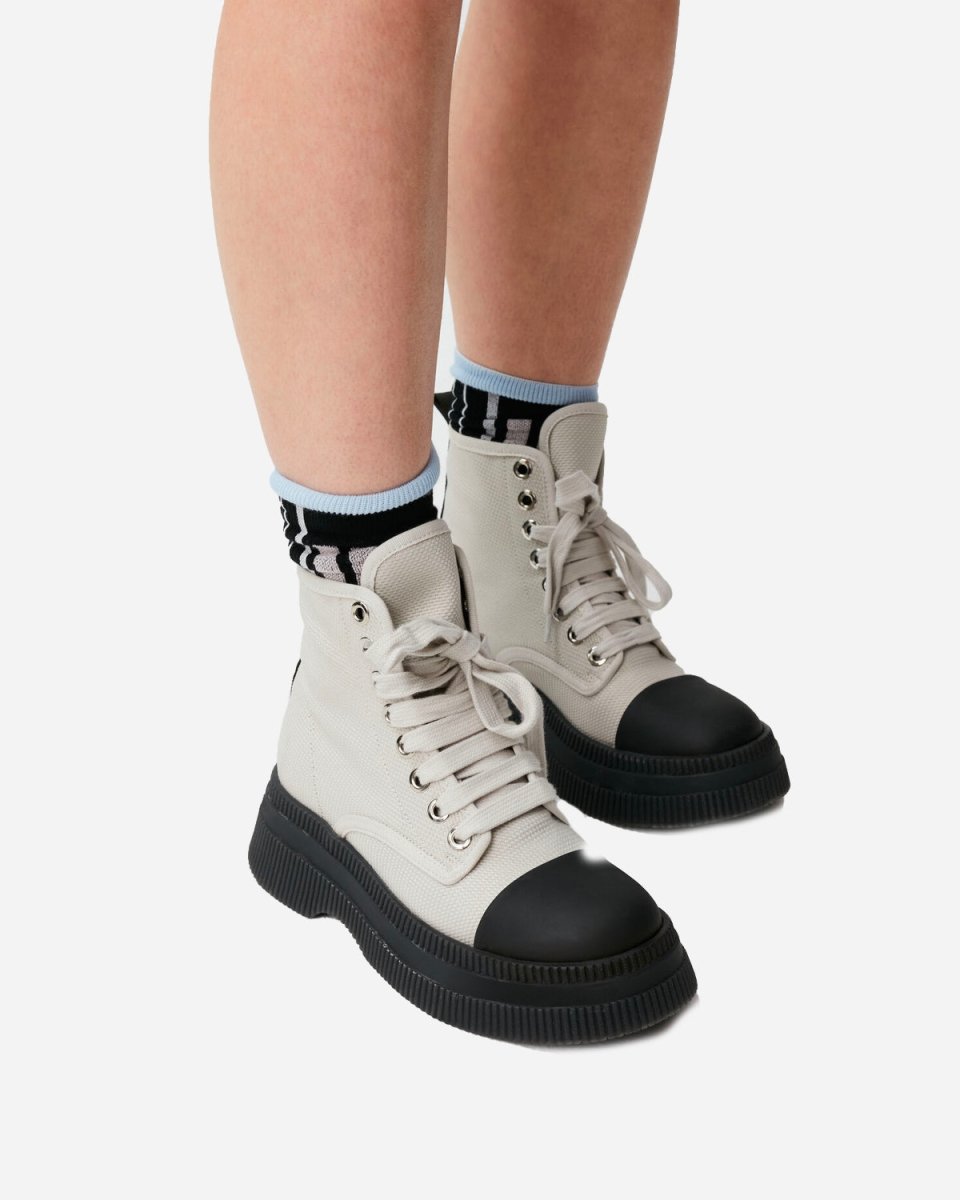 Creepers Textile Lace Up Boot - Egret Levere
