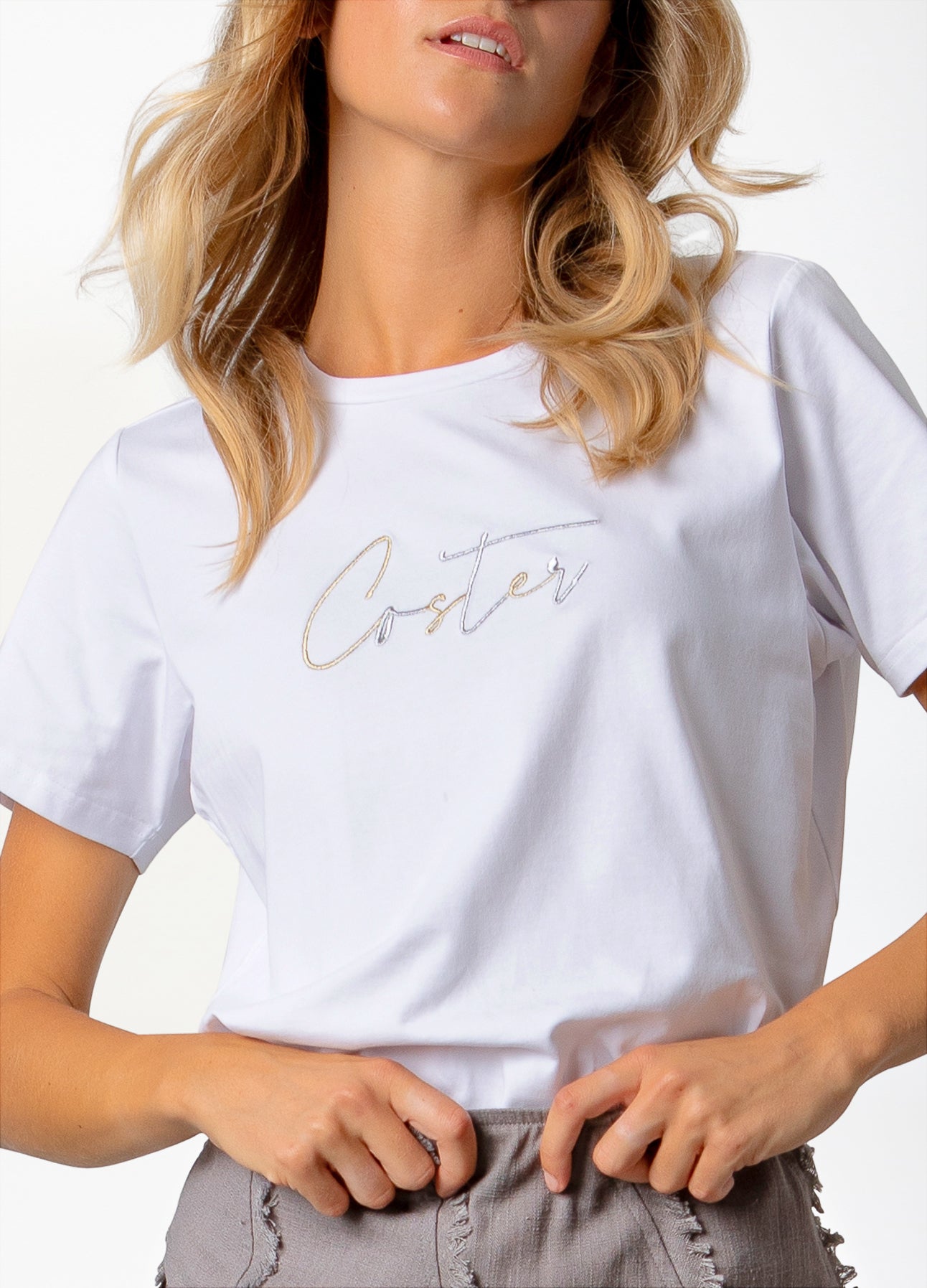 T-SHIRT MED COSTER BRODERI - White