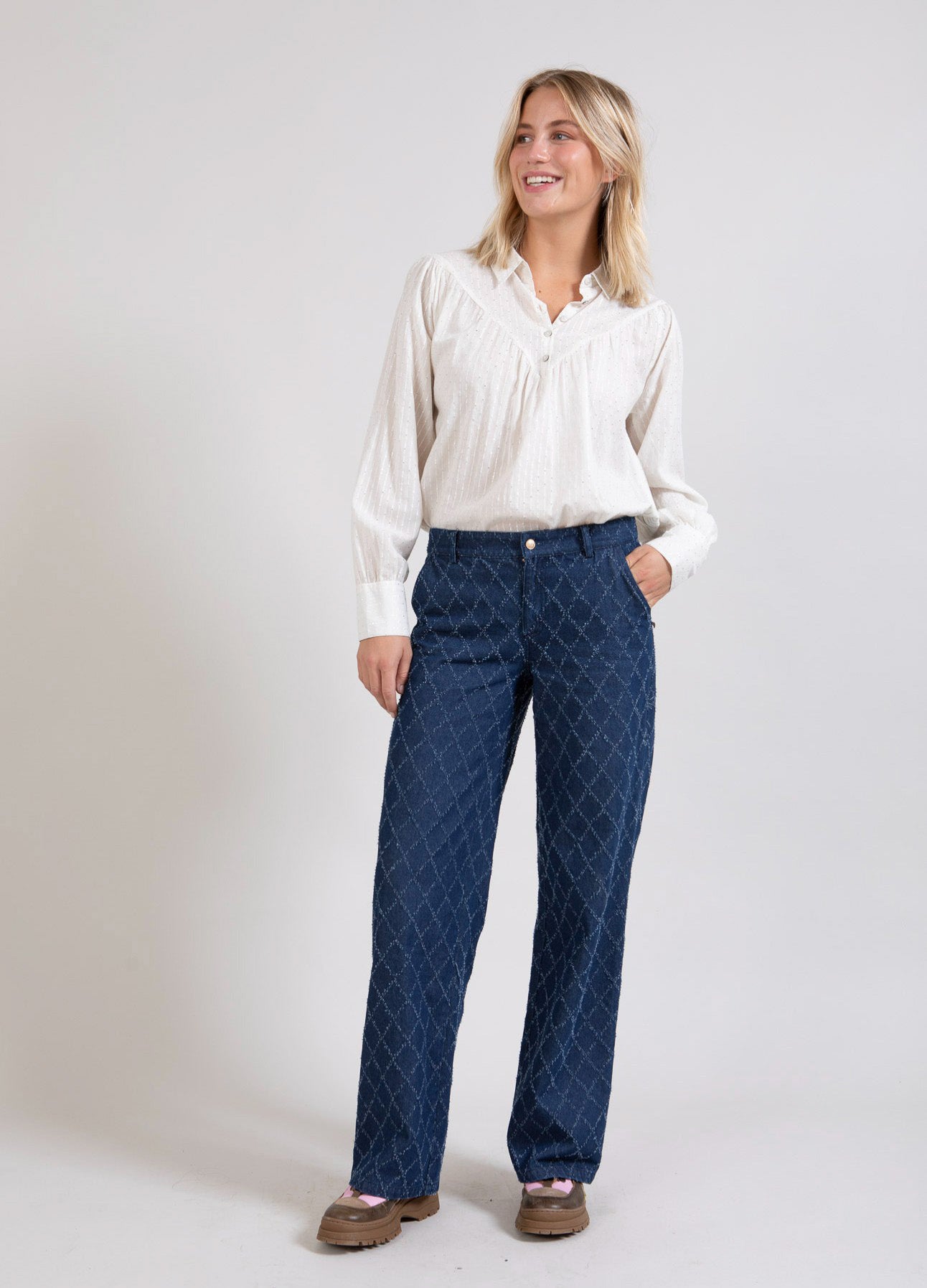 BUKSER MED STRUKTUR - PETRA FIT - Blue denim Online nu