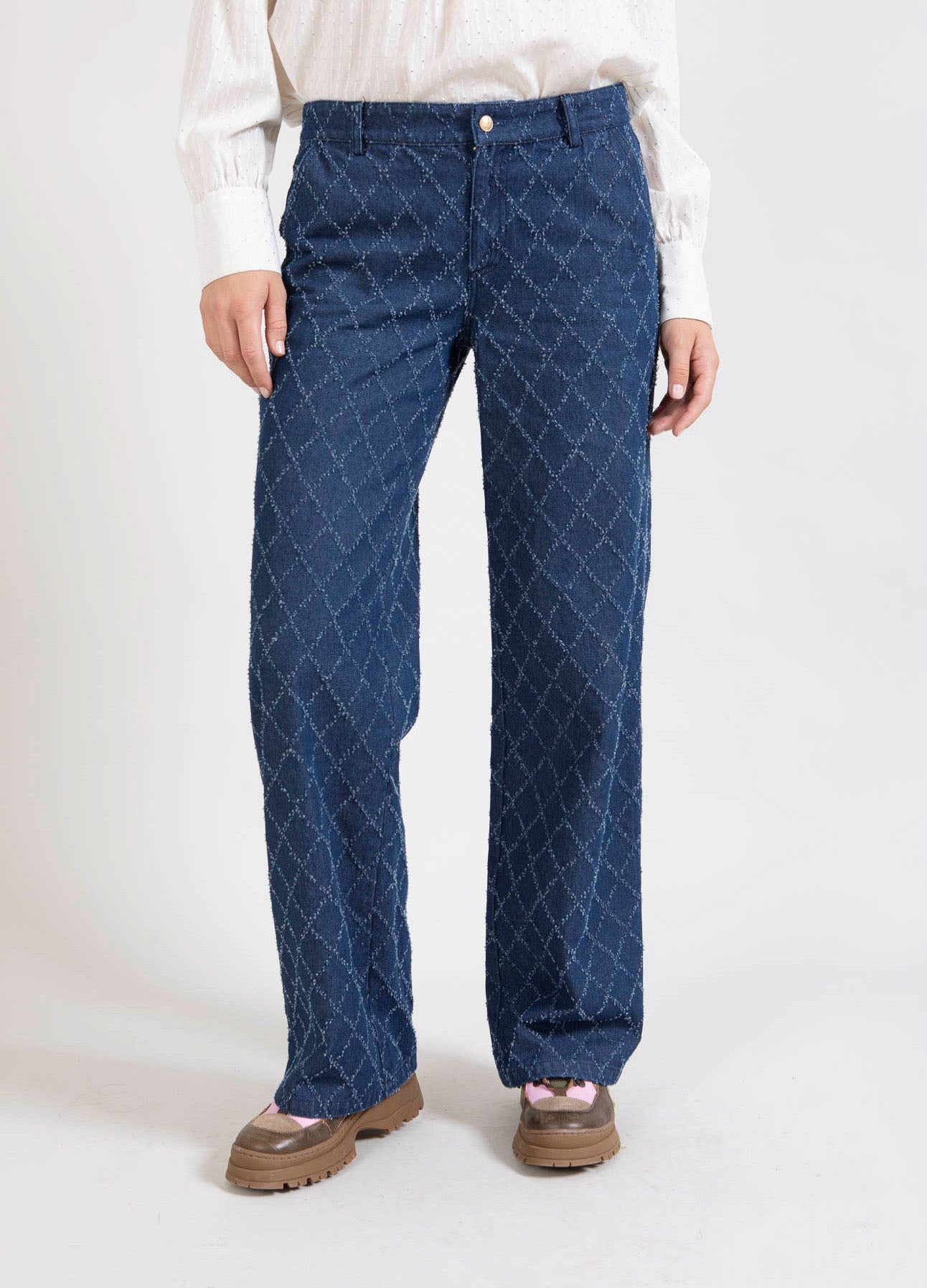 BUKSER MED STRUKTUR - PETRA FIT - Blue denim Online nu