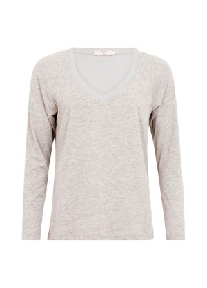 CC HEART LANGÆRMET V-HALS T-SHIRT - Light grey melange