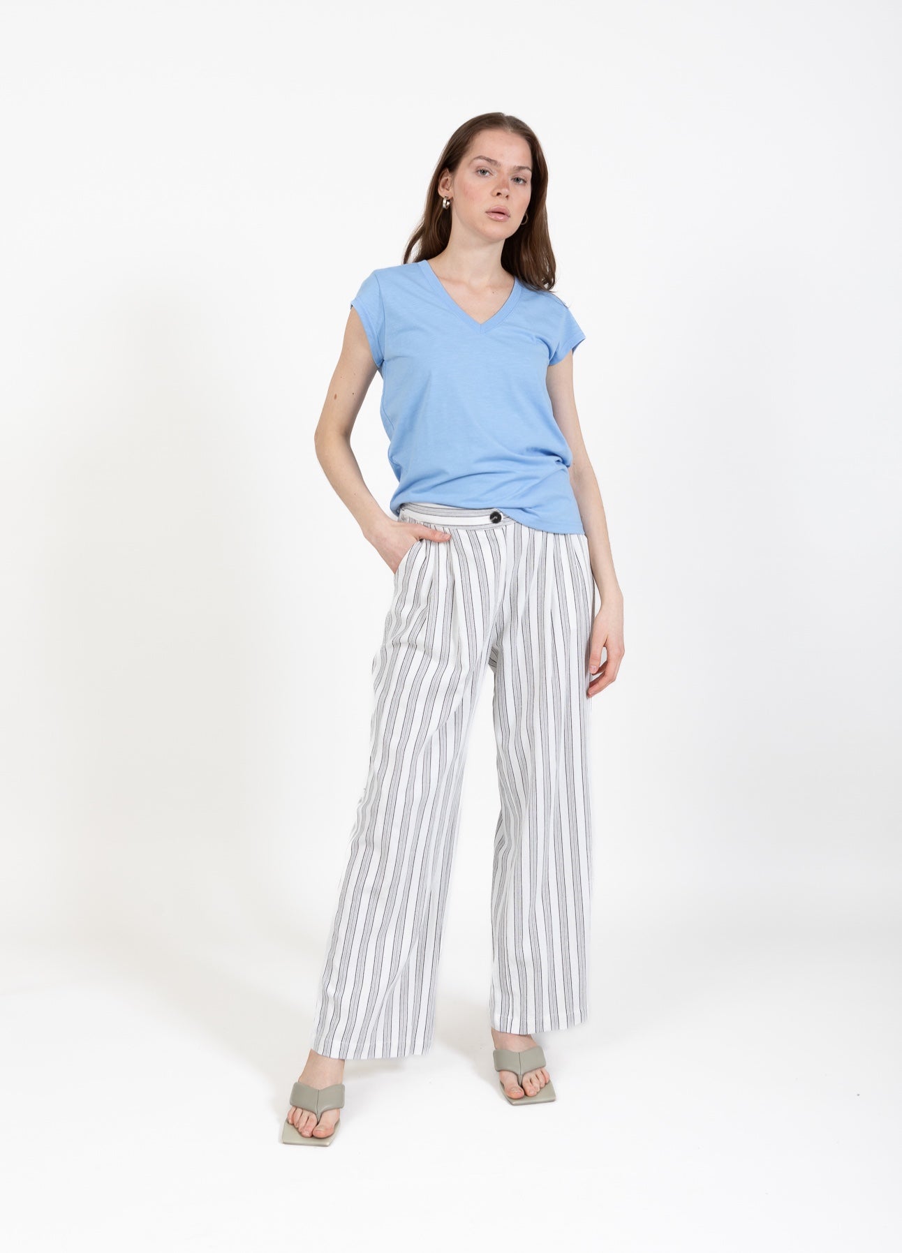 CC HEART LINA LØSE BUKSER I HØR LOOK - Cream/black stripes
