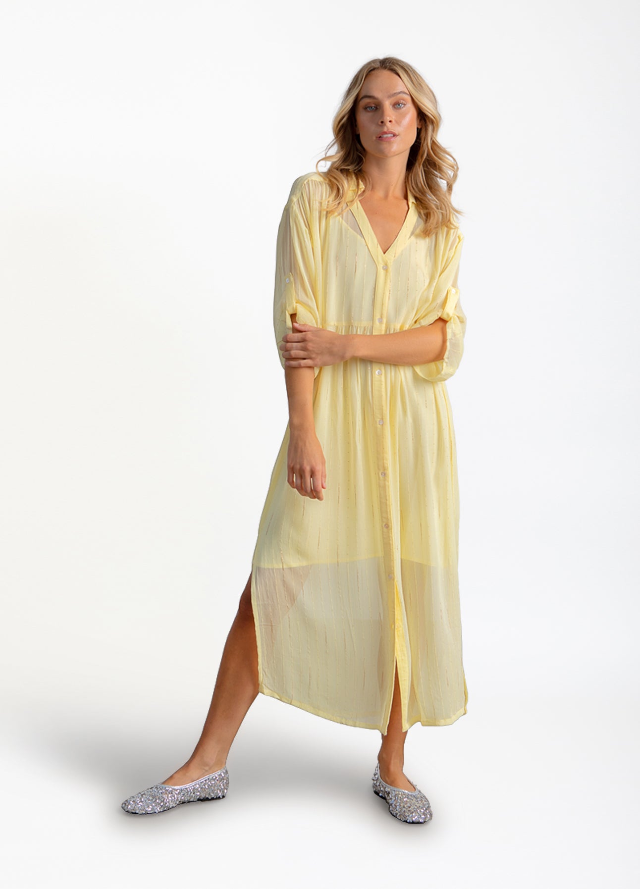 KJOLE I GULD LUREX - Butter yellow/gold lurex