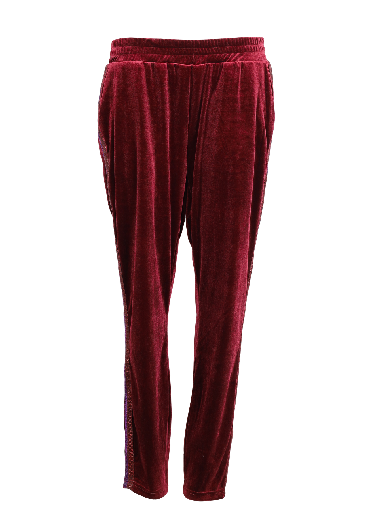 PRE-LOVED Sweat pants in velvet w. stripes - Bordeaux