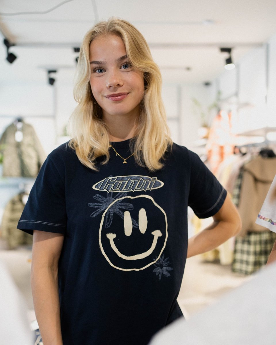 Light Jersey Flower Relaxed T-shirt - Sky Captain