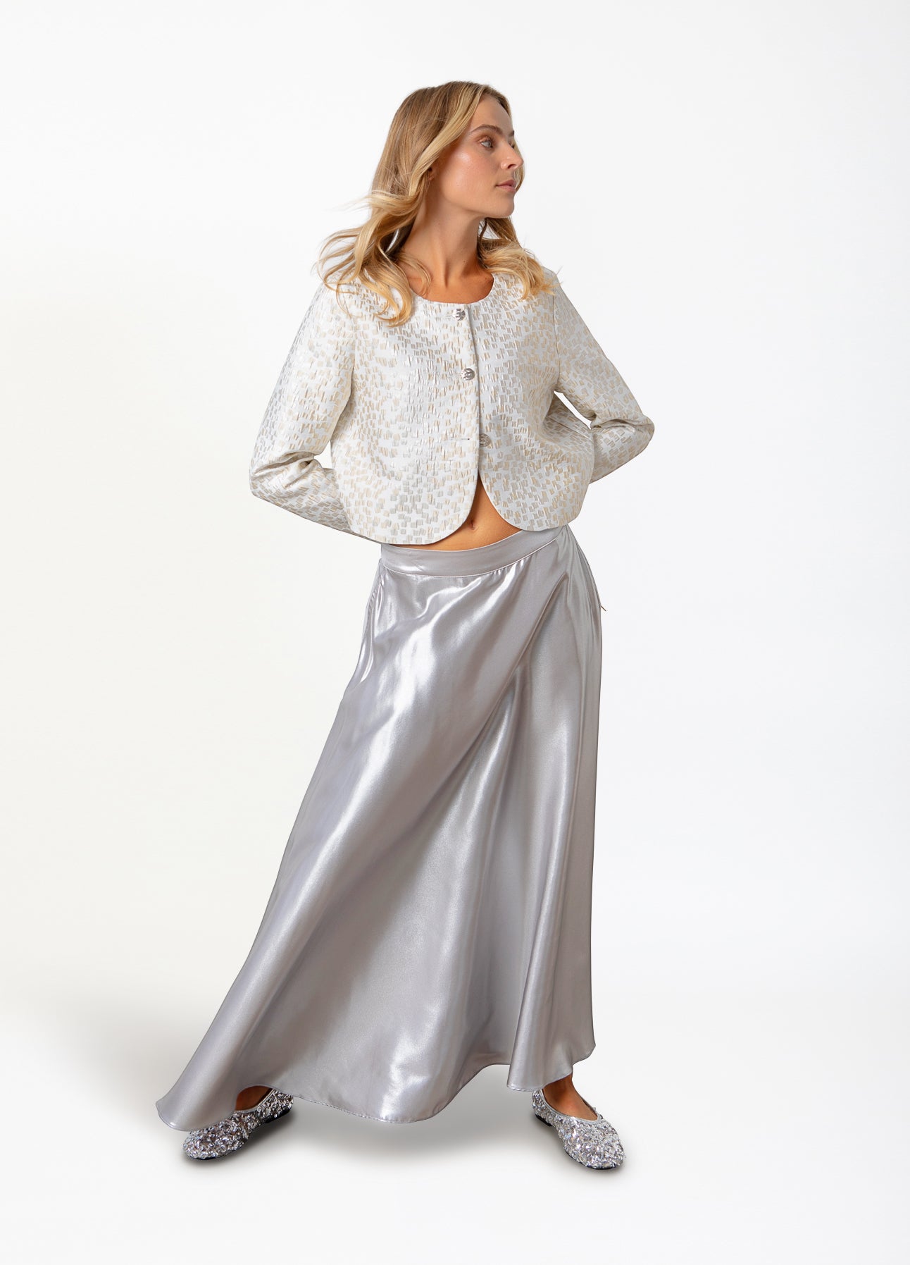 CROPPED JACQUARDJAKKE - Metallic jacquard Rabat