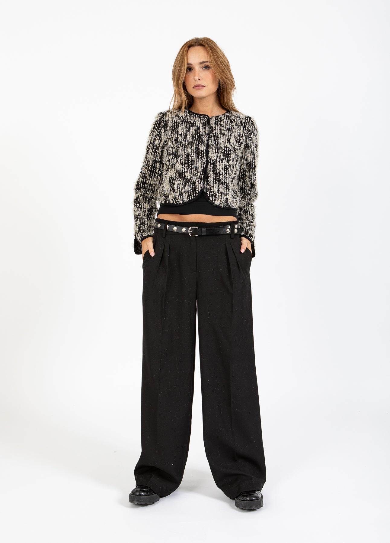 CROPPED JAKKE - Black/silver