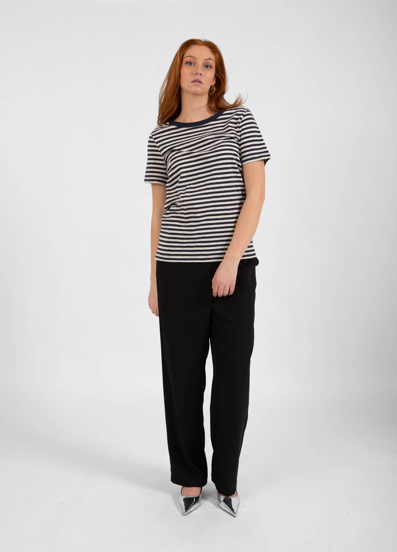 CC HEART STRIPE T-SHIRT KORTÆRMET - MELLEM ÆRME - Night sky blue/cream