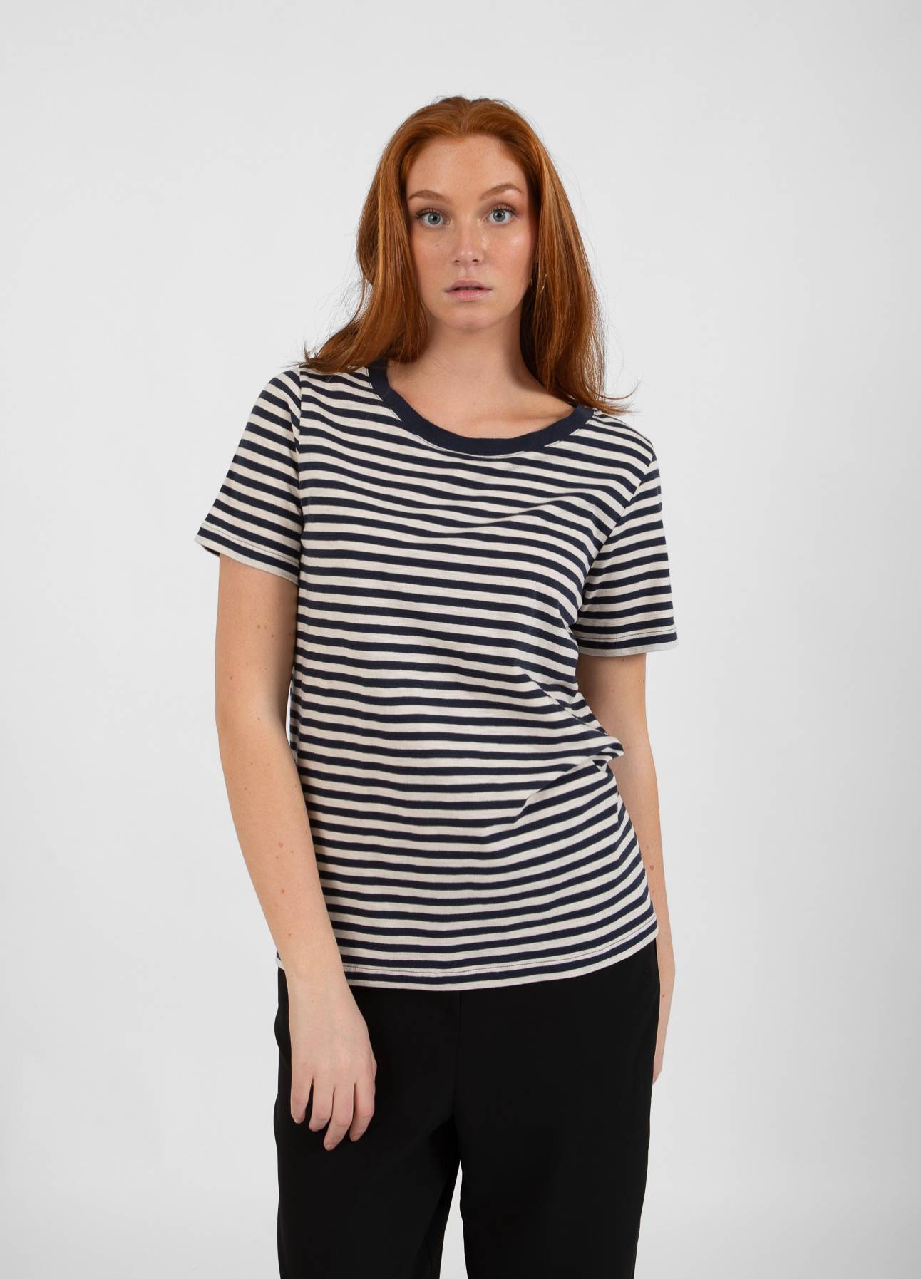 CC HEART STRIPE T-SHIRT KORTÆRMET - MELLEM ÆRME - Night sky blue/cream