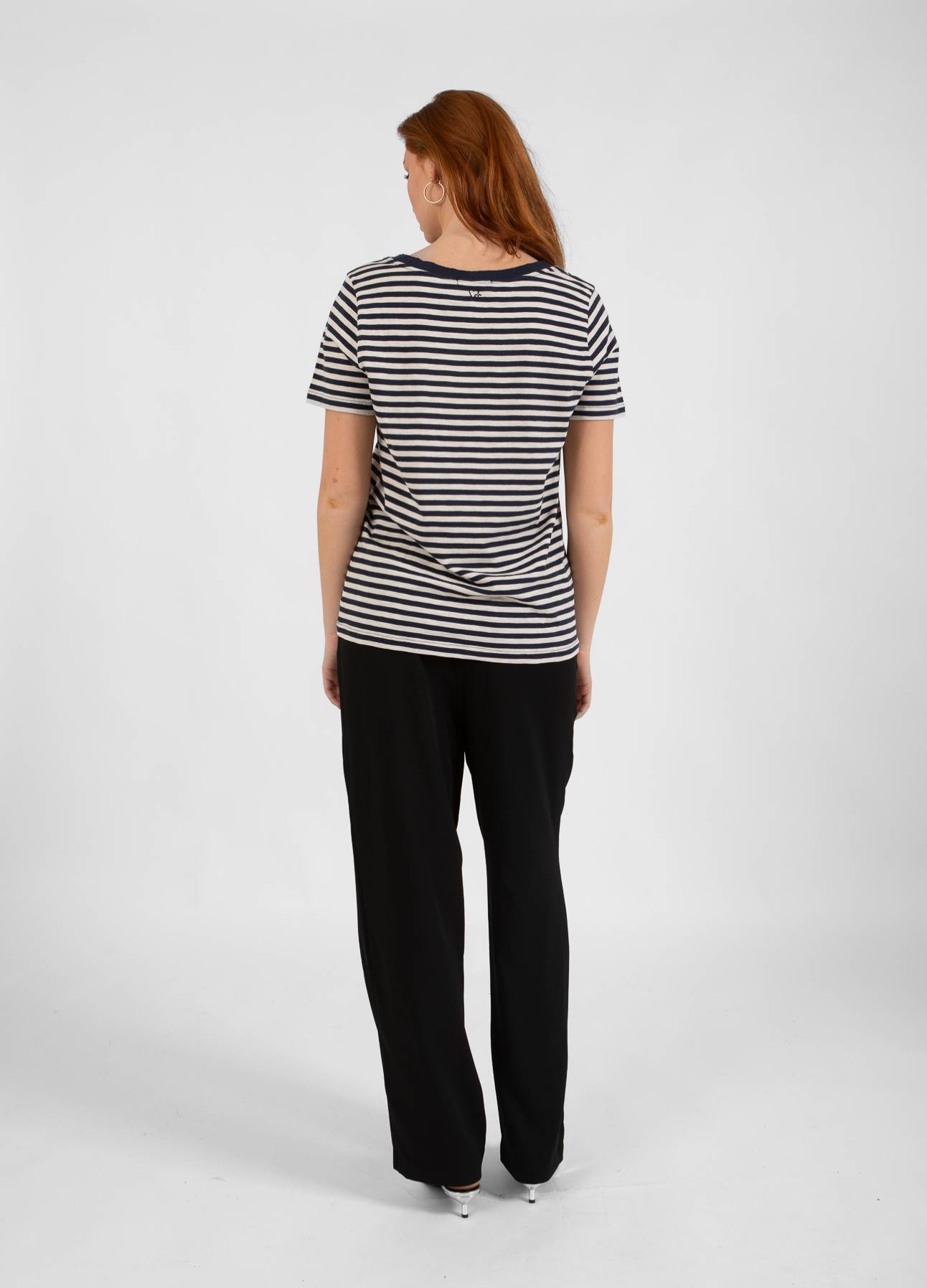 CC HEART STRIPE T-SHIRT KORTÆRMET - MELLEM ÆRME - Night sky blue/cream