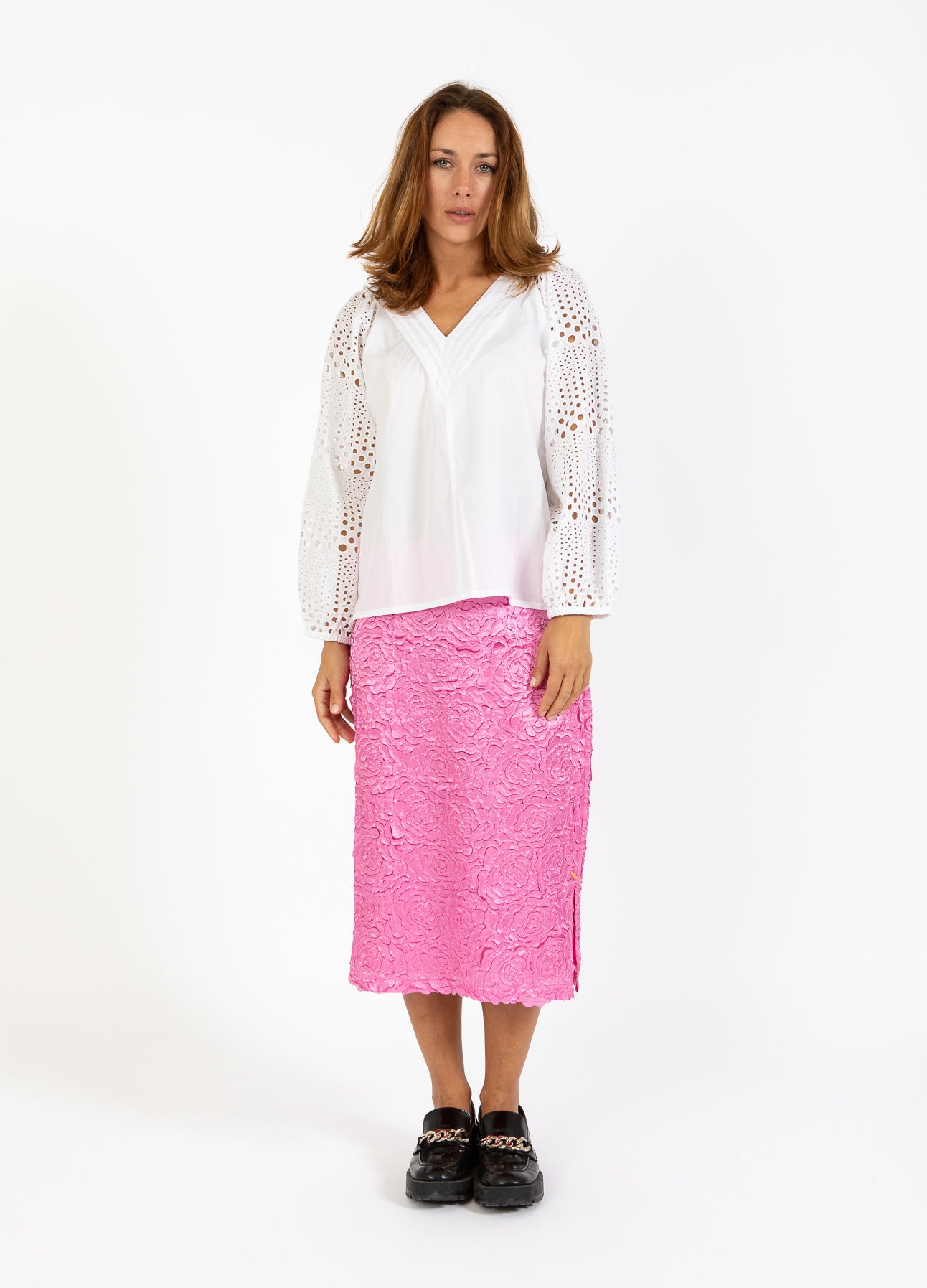 PENCILNEDERDEL I ROSE JACQUARD - Magenta