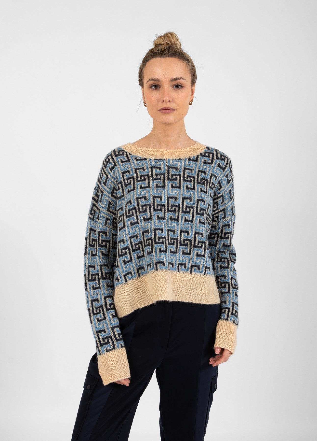 STRIKKET JACQUARD MED CC FARVET STRIBE - CC logo blue Rabat