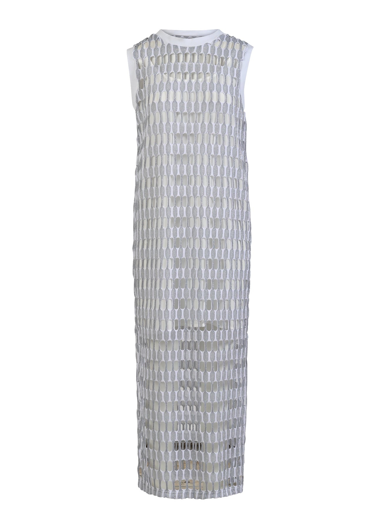 ÅBENSTRIKKET LUREX KJOLE - Silver white lurex