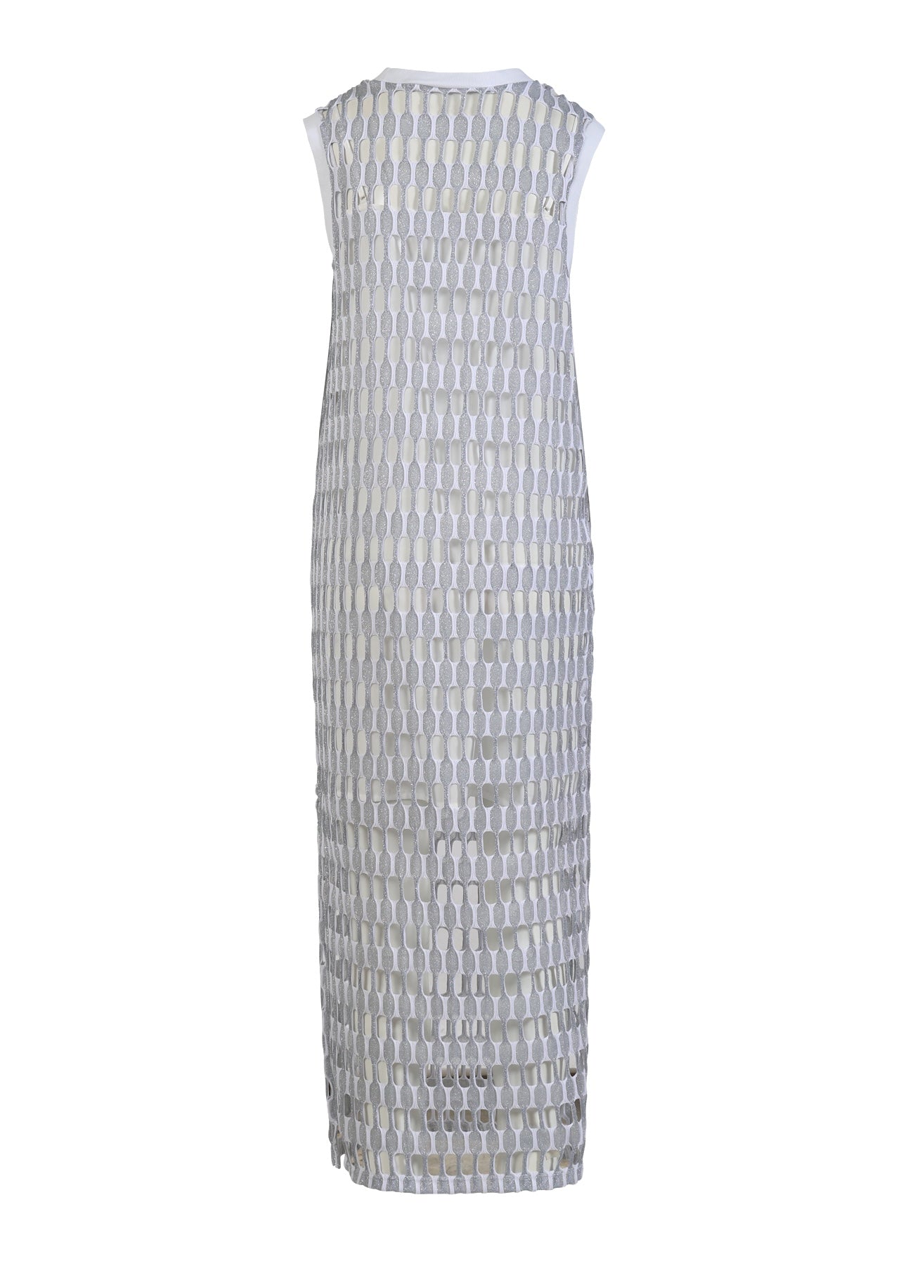 ÅBENSTRIKKET LUREX KJOLE - Silver white lurex