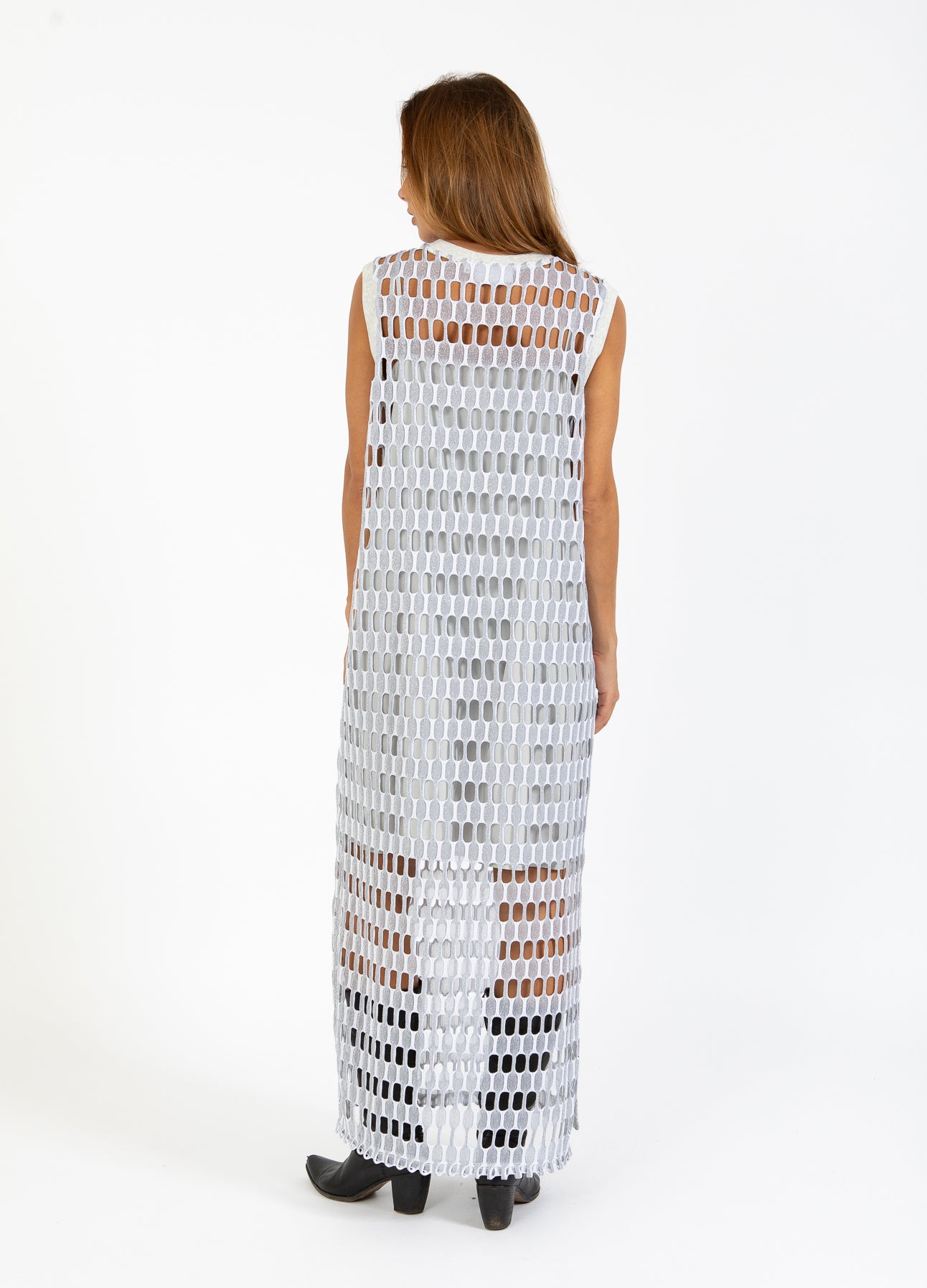 ÅBENSTRIKKET LUREX KJOLE - Silver white lurex