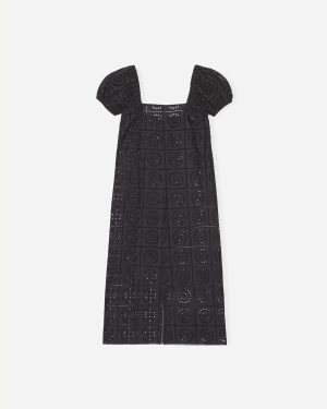 Broderie Anglaise Midi Dress - Black