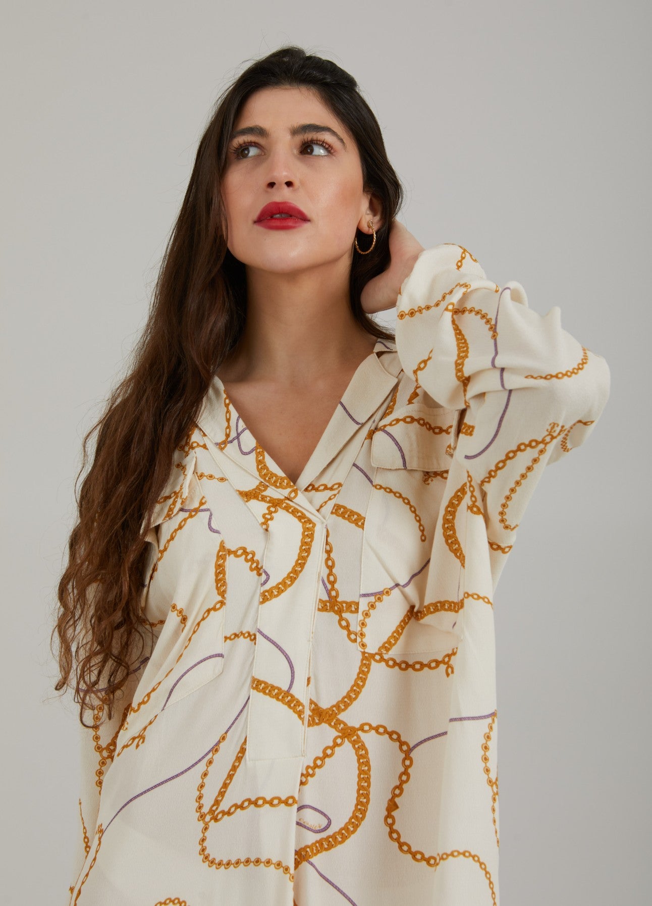 LANG SKJORTEKJOLE M. CHAIN PRINT - Chain print Levere