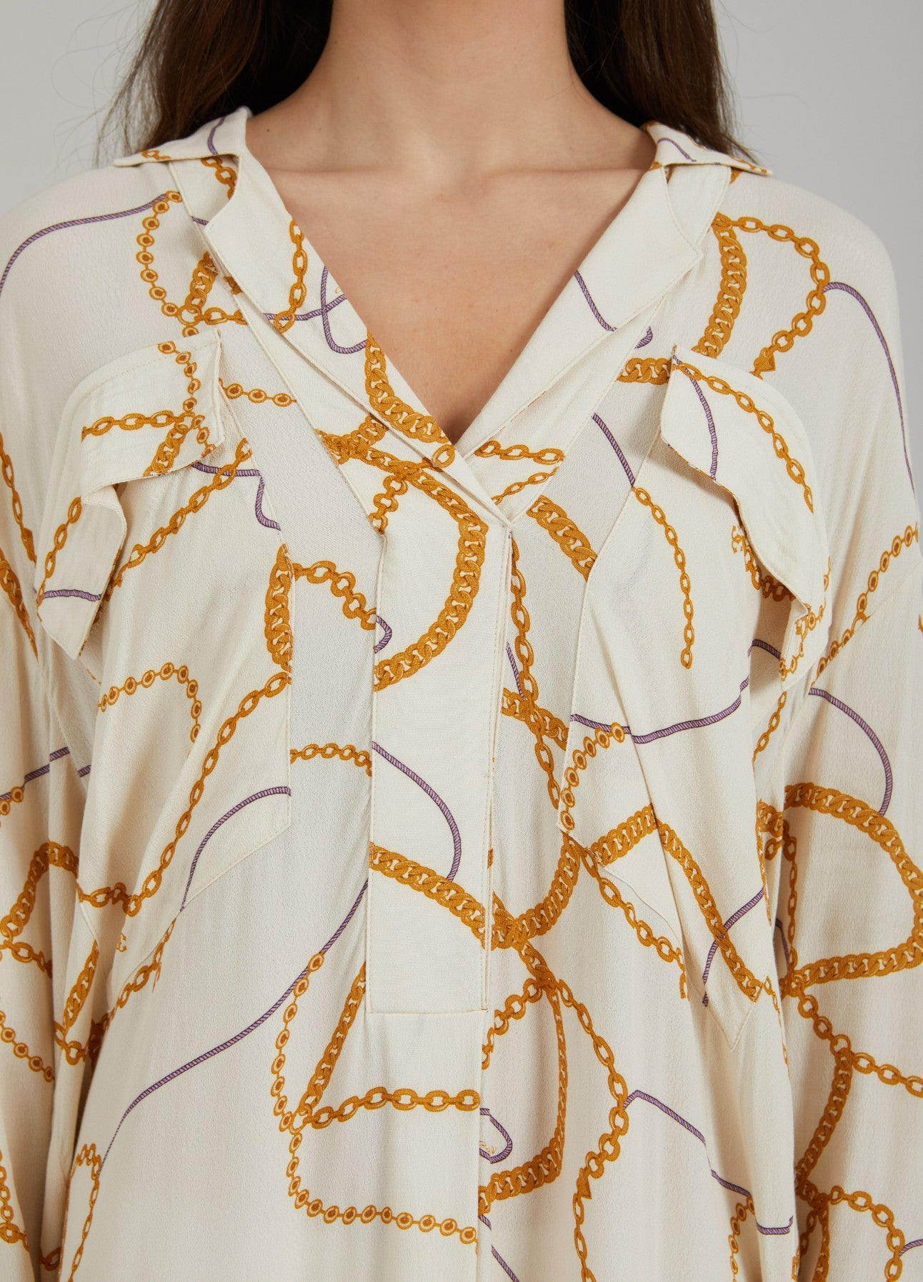 LANG SKJORTEKJOLE M. CHAIN PRINT - Chain print Levere
