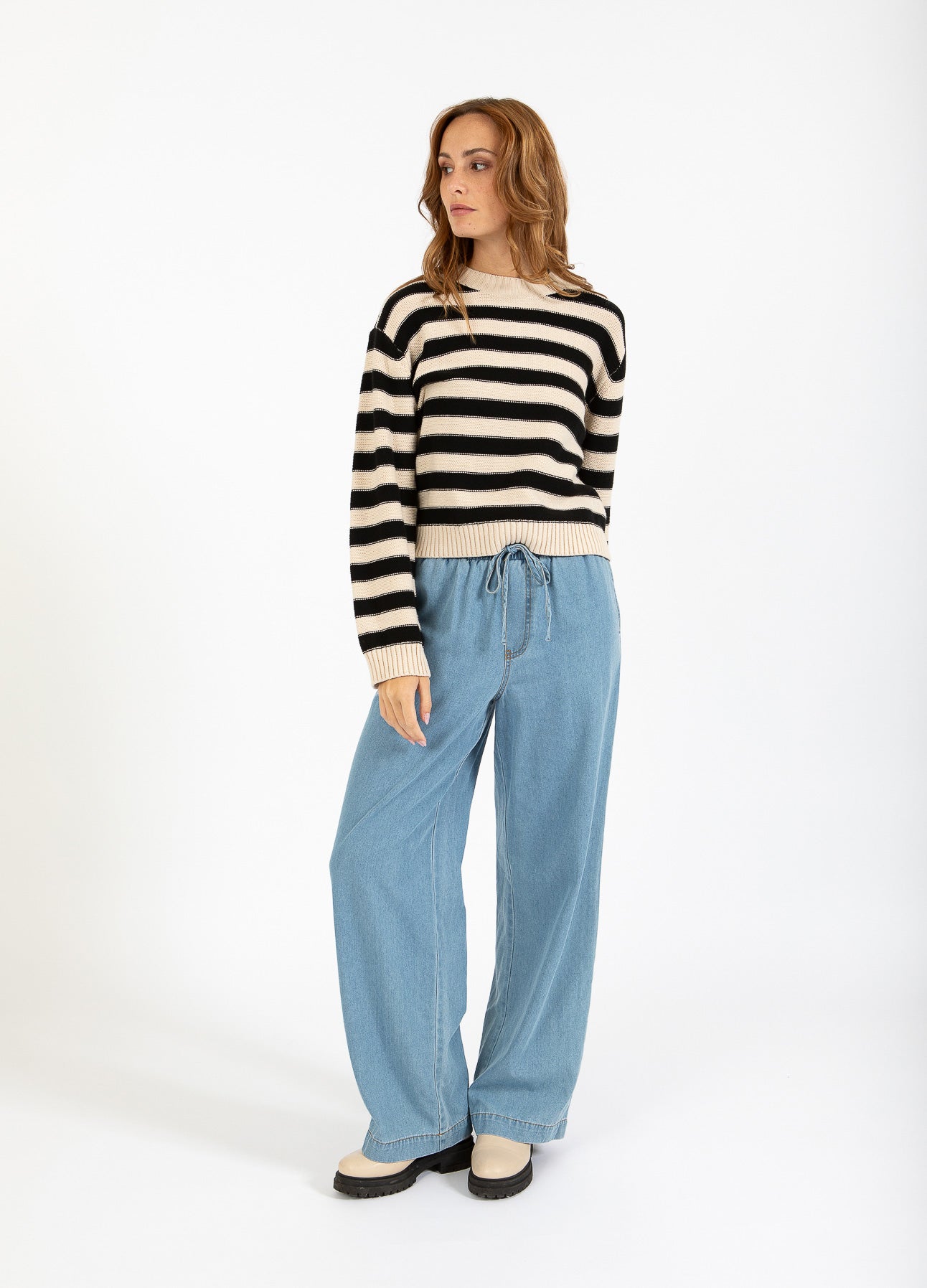 CC HEART AVERY STRIBET SWEATER - Creme/black