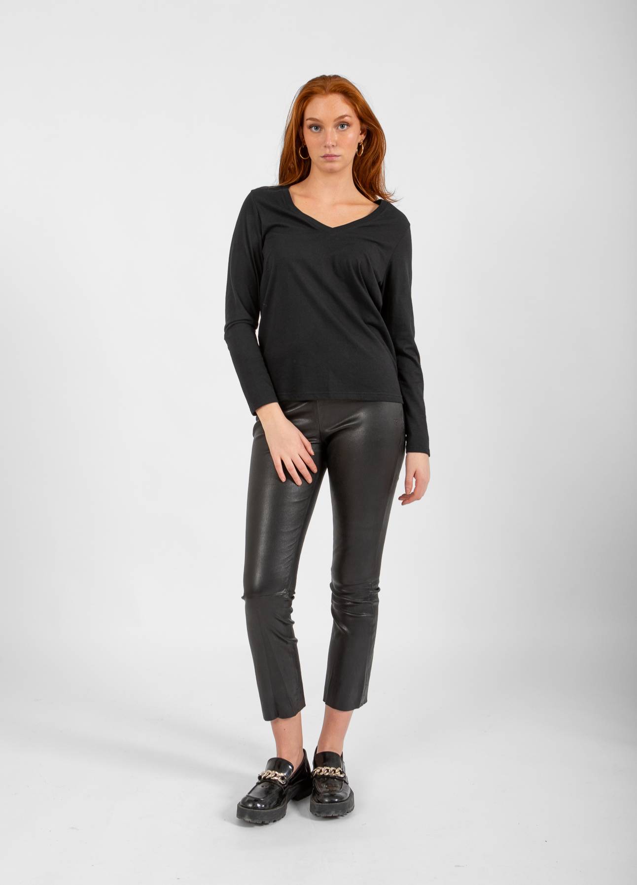 CC HEART LANGÆRMET V-HALS T-SHIRT - Black
