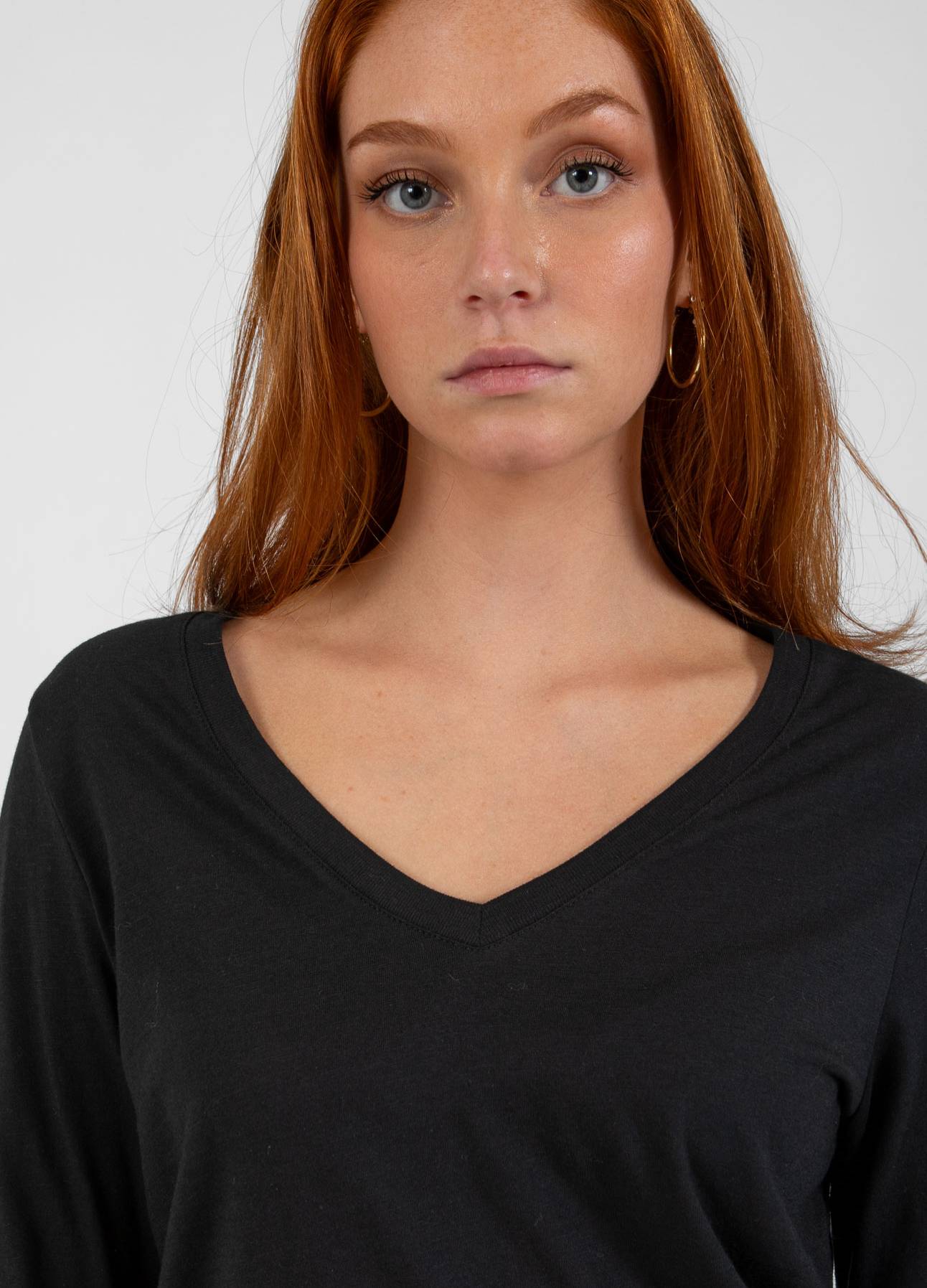 CC HEART LANGÆRMET V-HALS T-SHIRT - Black