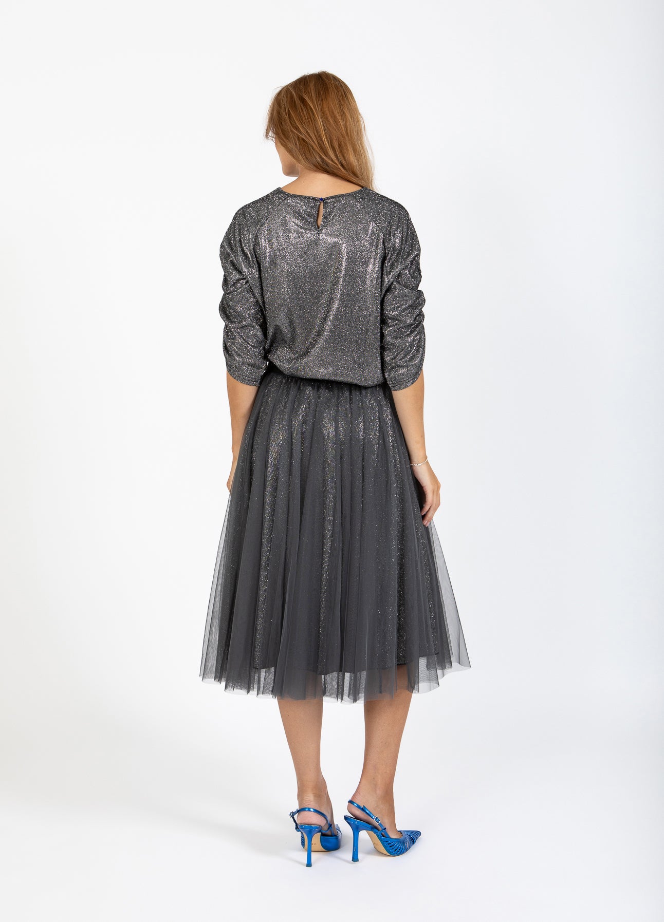 NEDERDEL MED PLISSÉ OG GLIMMER - Silver/black