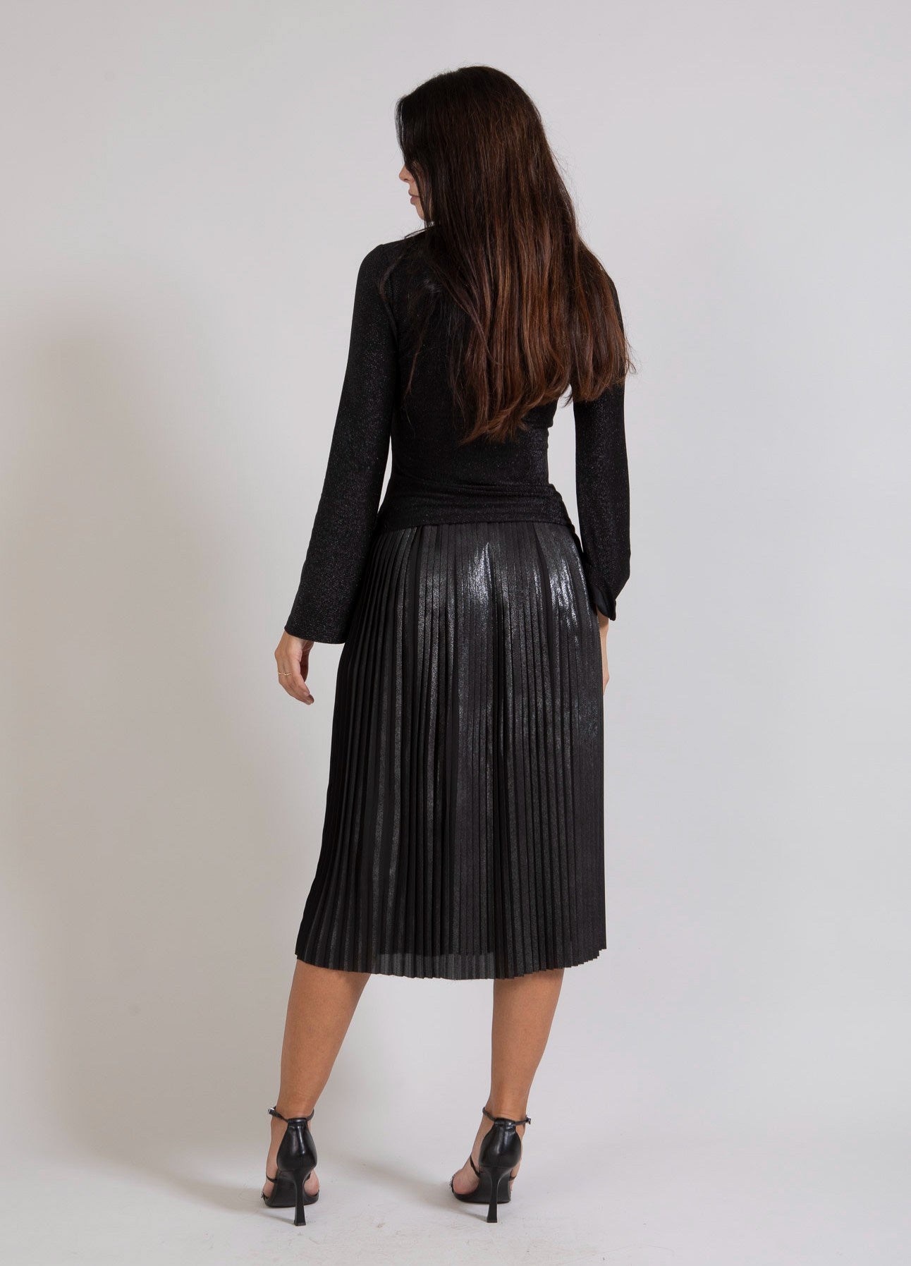 PLISSE NEDERDEL MED FOLIE - Metallic black